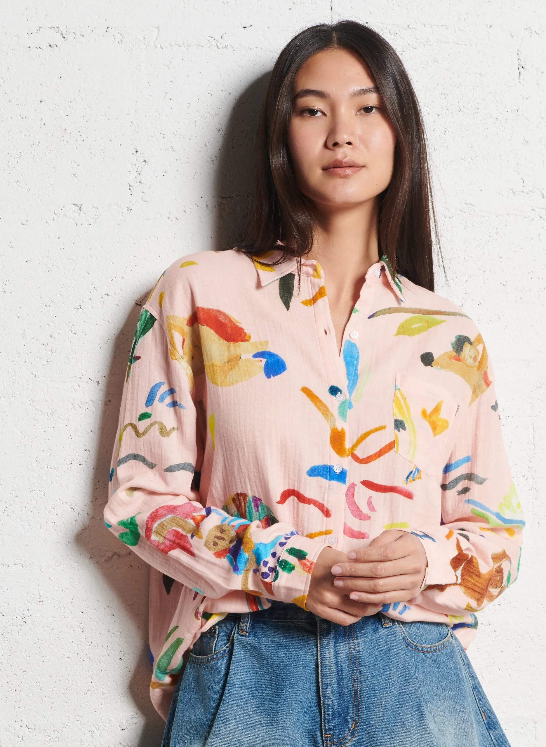 Chemise oversize en coton Rose ABRA