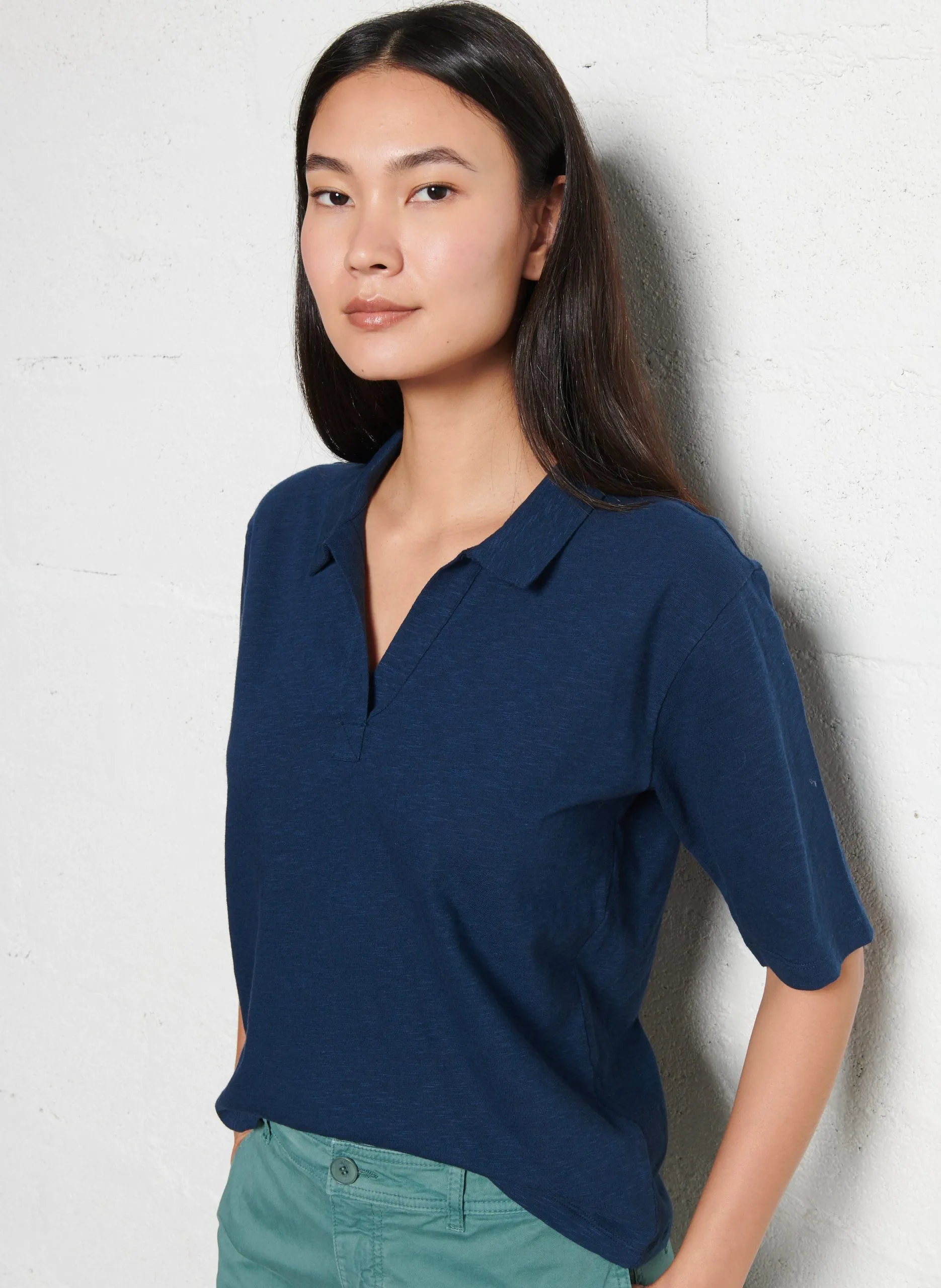 Tee-shirt droit en coton mélangé Bleu NADIR