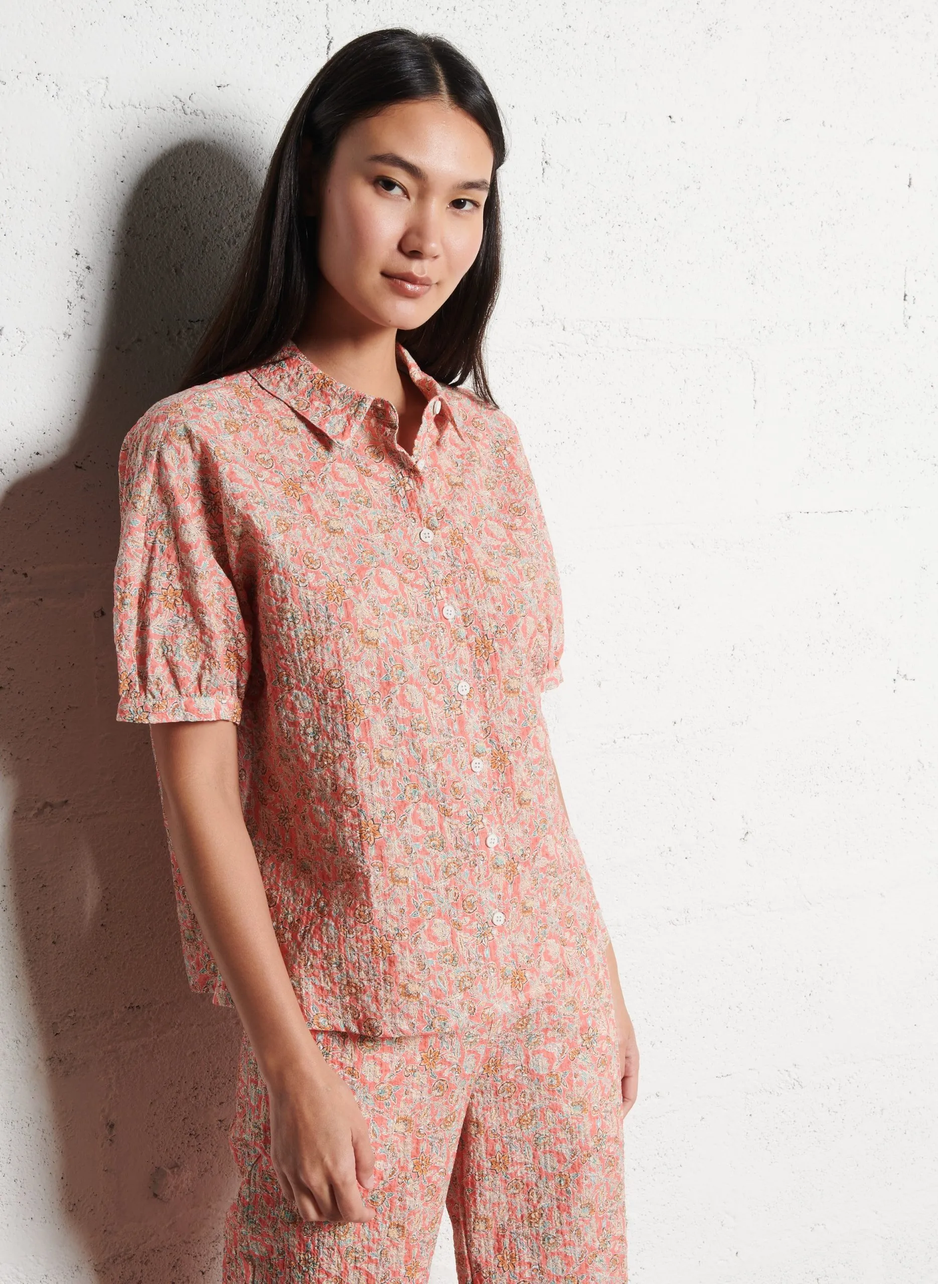 Chemise col classique en coton mélangé Rose NELIA