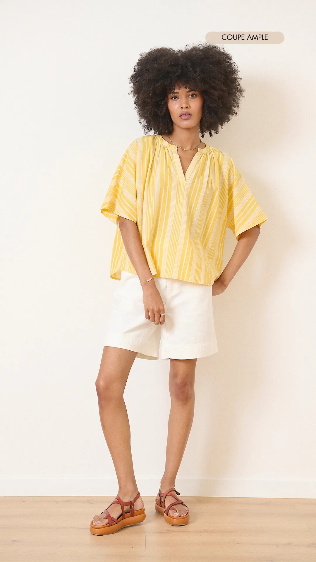 Blouse à rayures col v Jaune VEGAS