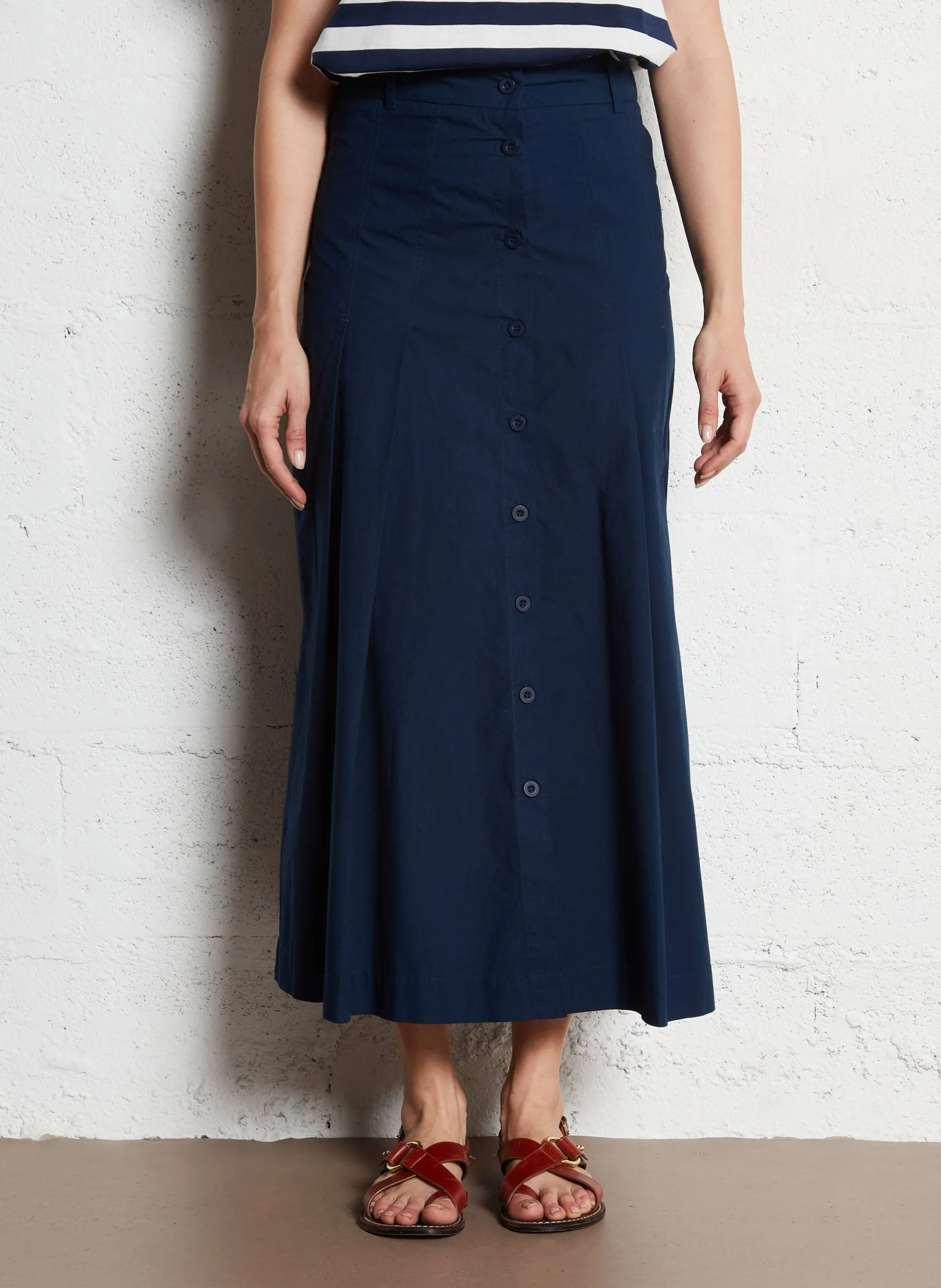 Jupe midi en coton Bleu BERTA ROSES