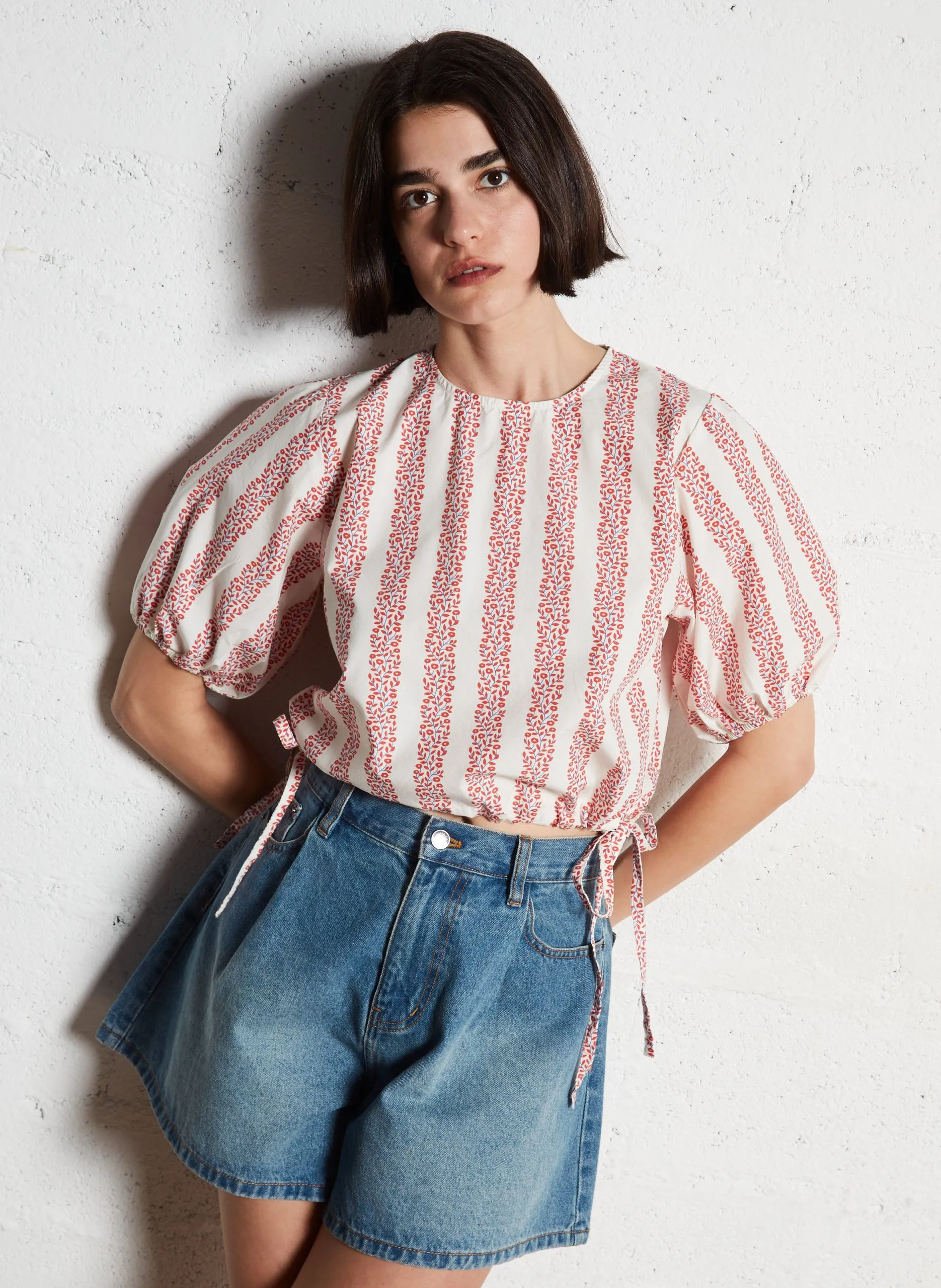 Top col rond en coton Rouge