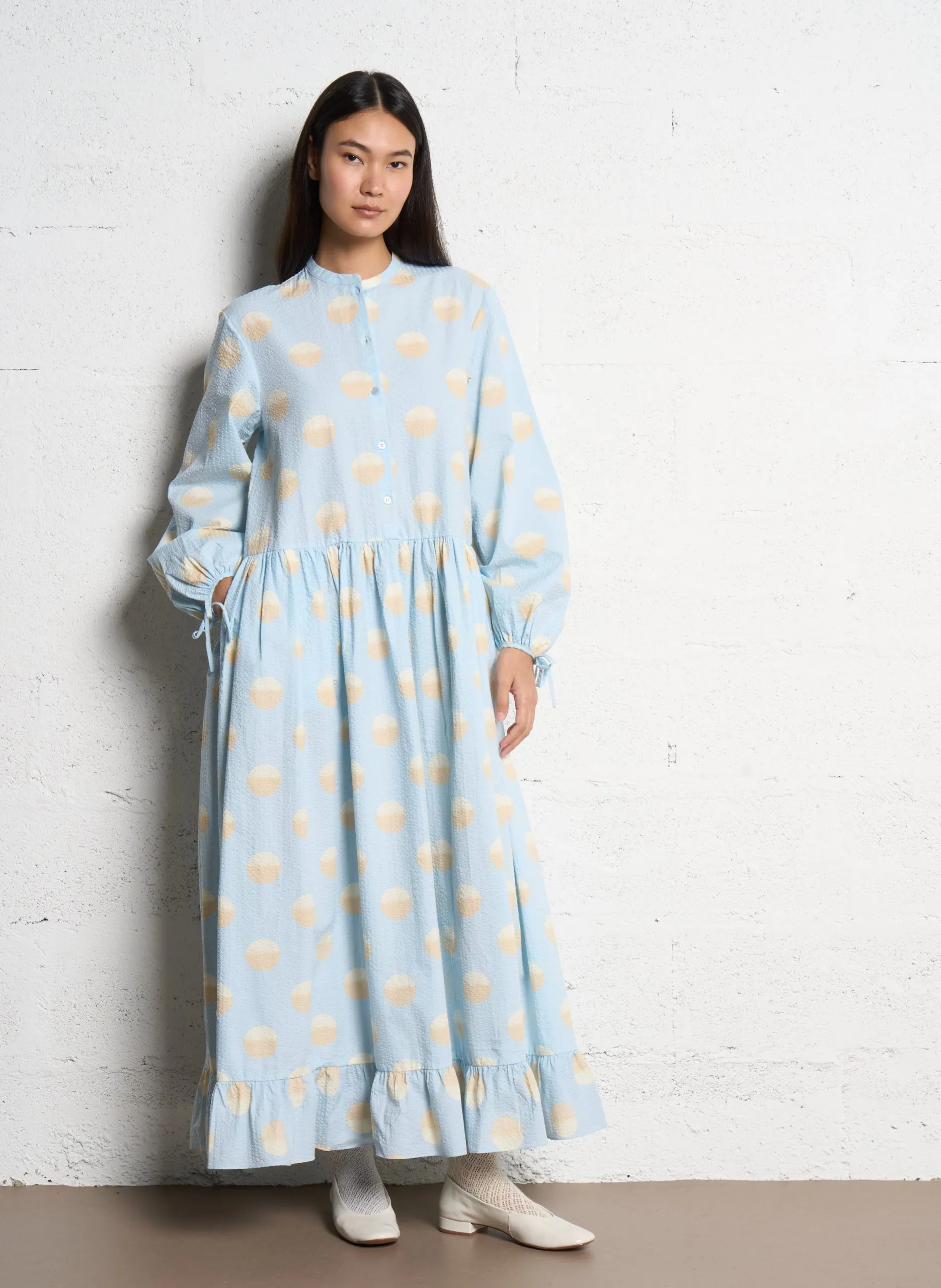 Robe longue col rond en coton bio Bleu