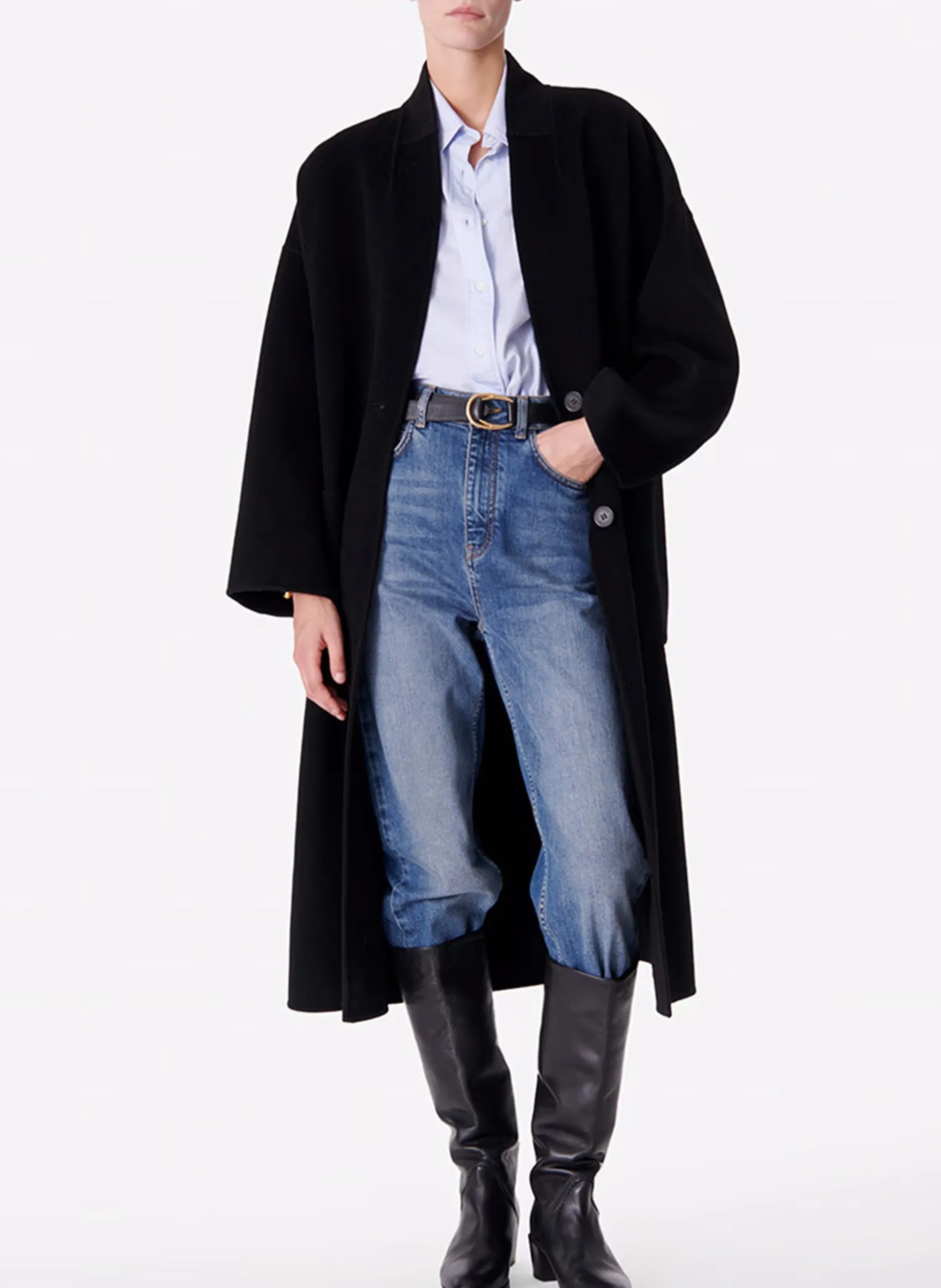 Manteau col chemise en laine mélangée Noir BACHIR