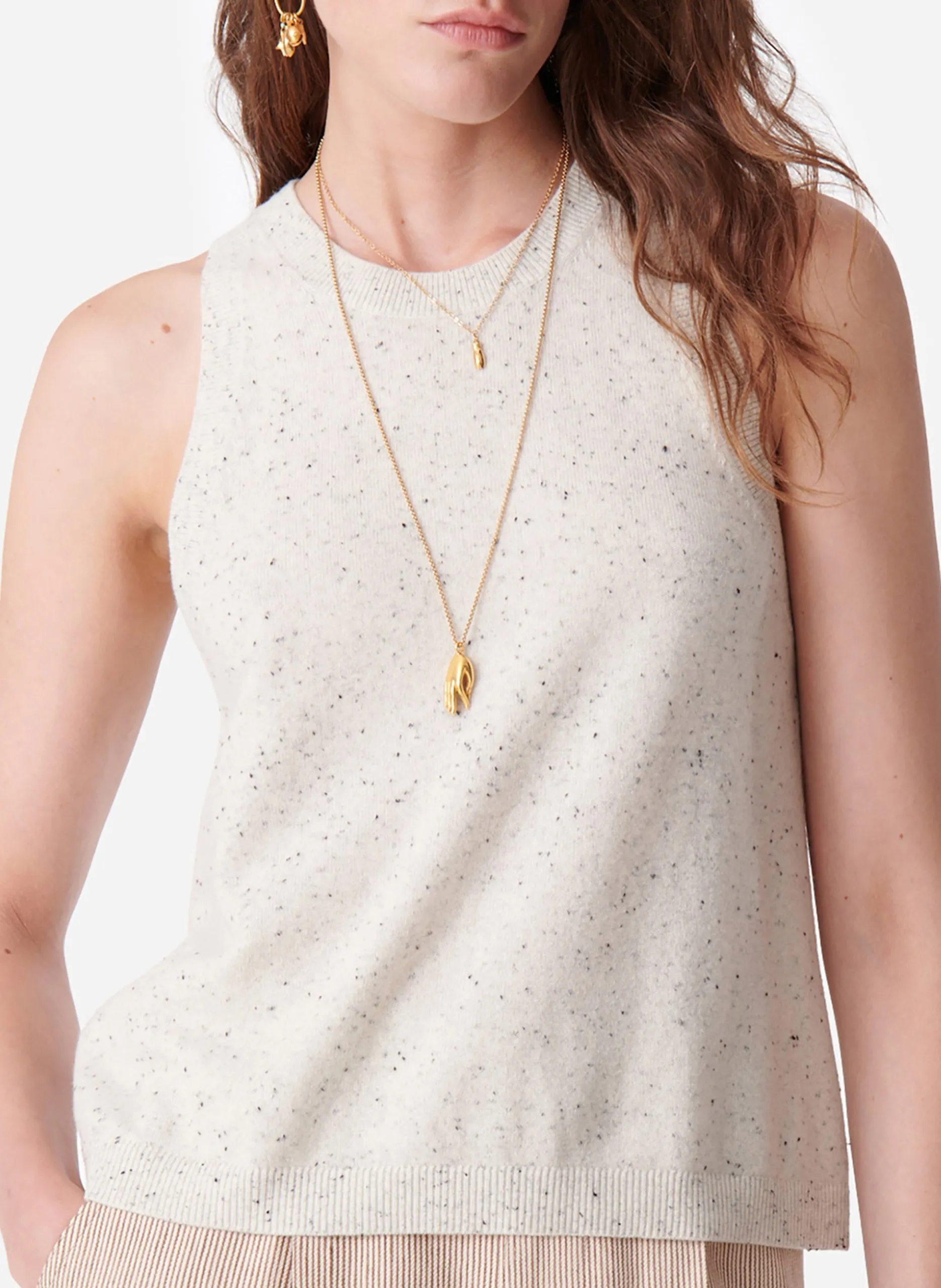 Débardeur col rond droit en laine Blanc DESIREE