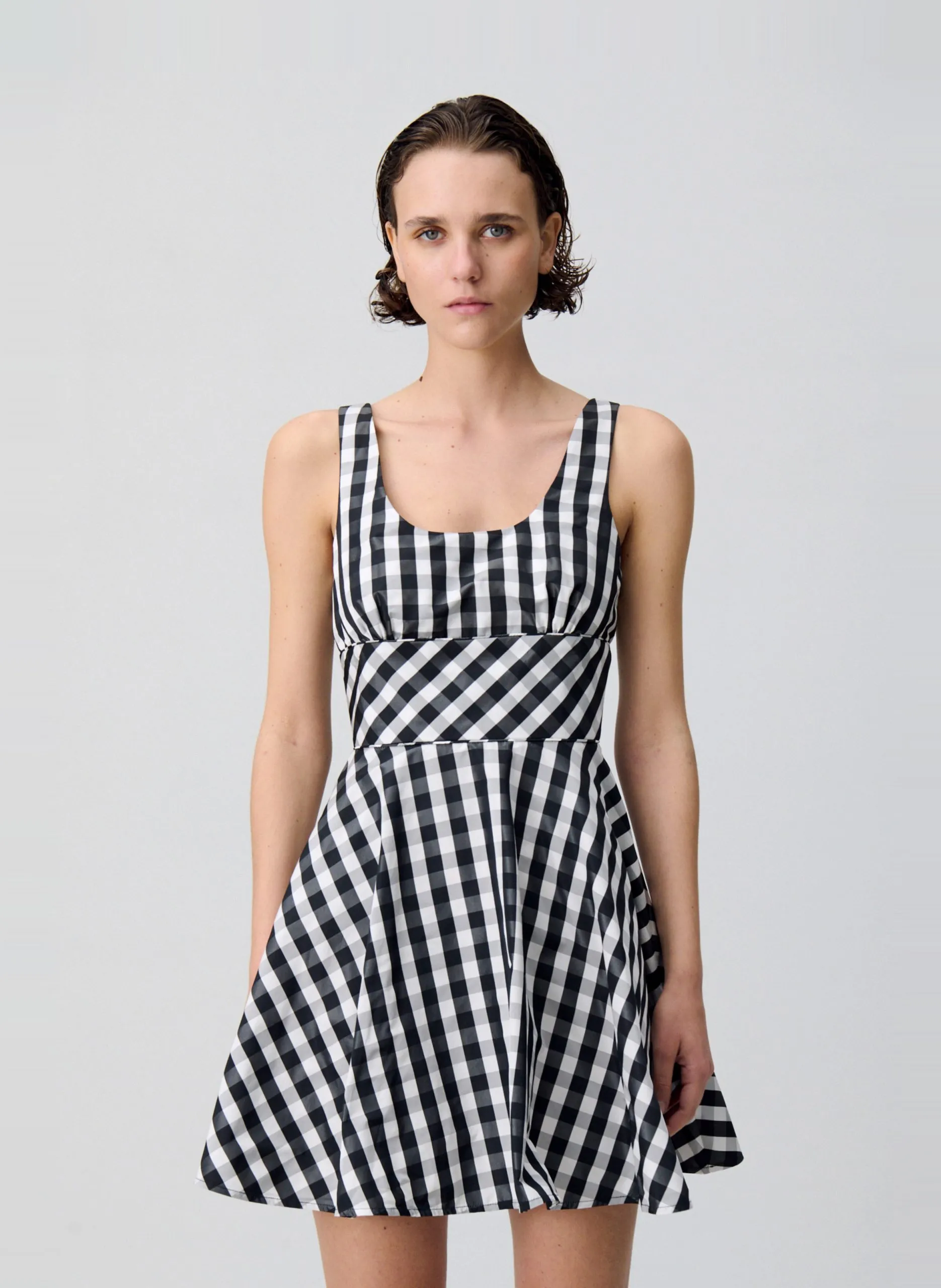 Robe courte col rond à carreaux Multicolore