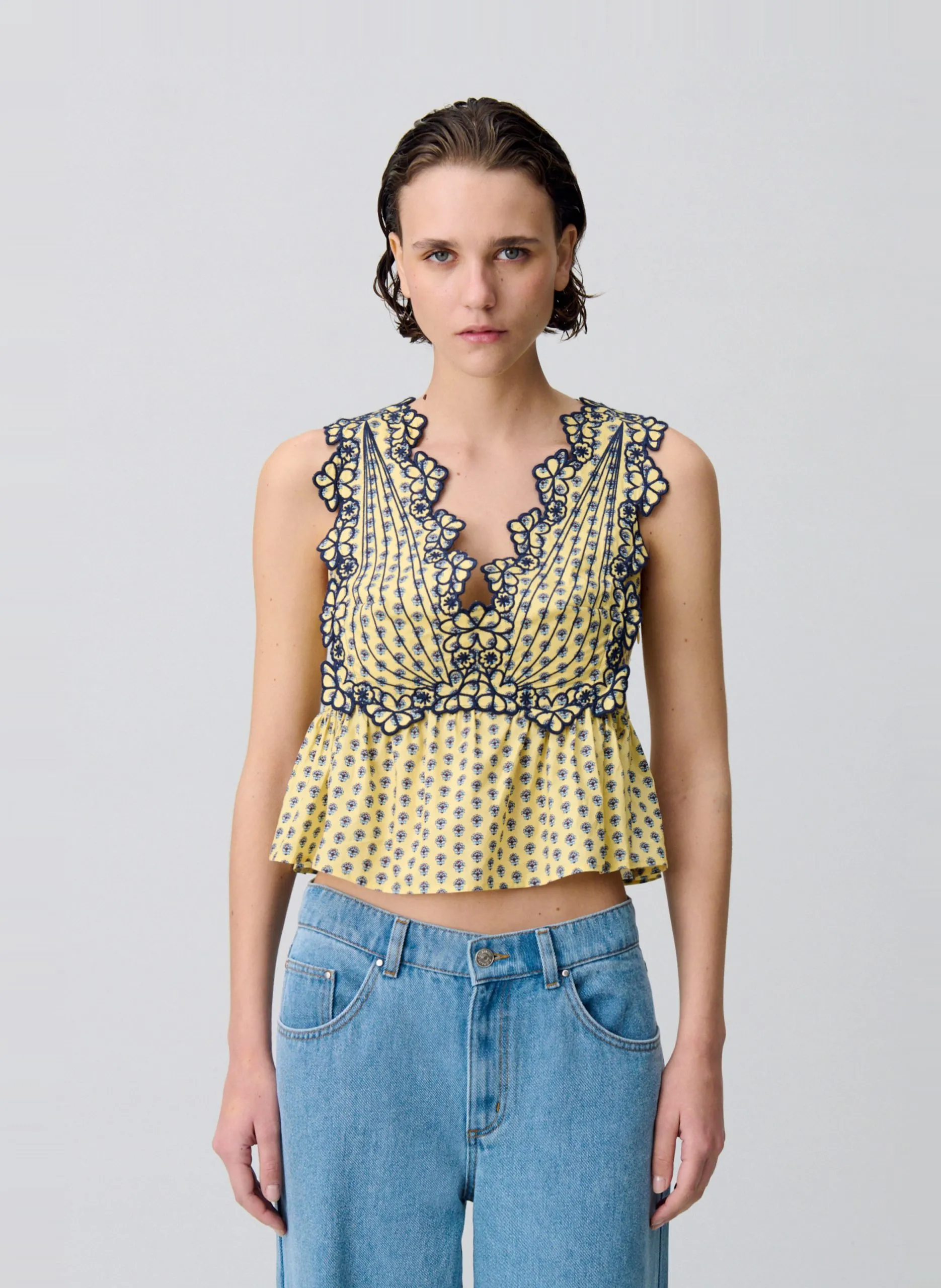 Top cintré court en coton Multicolore