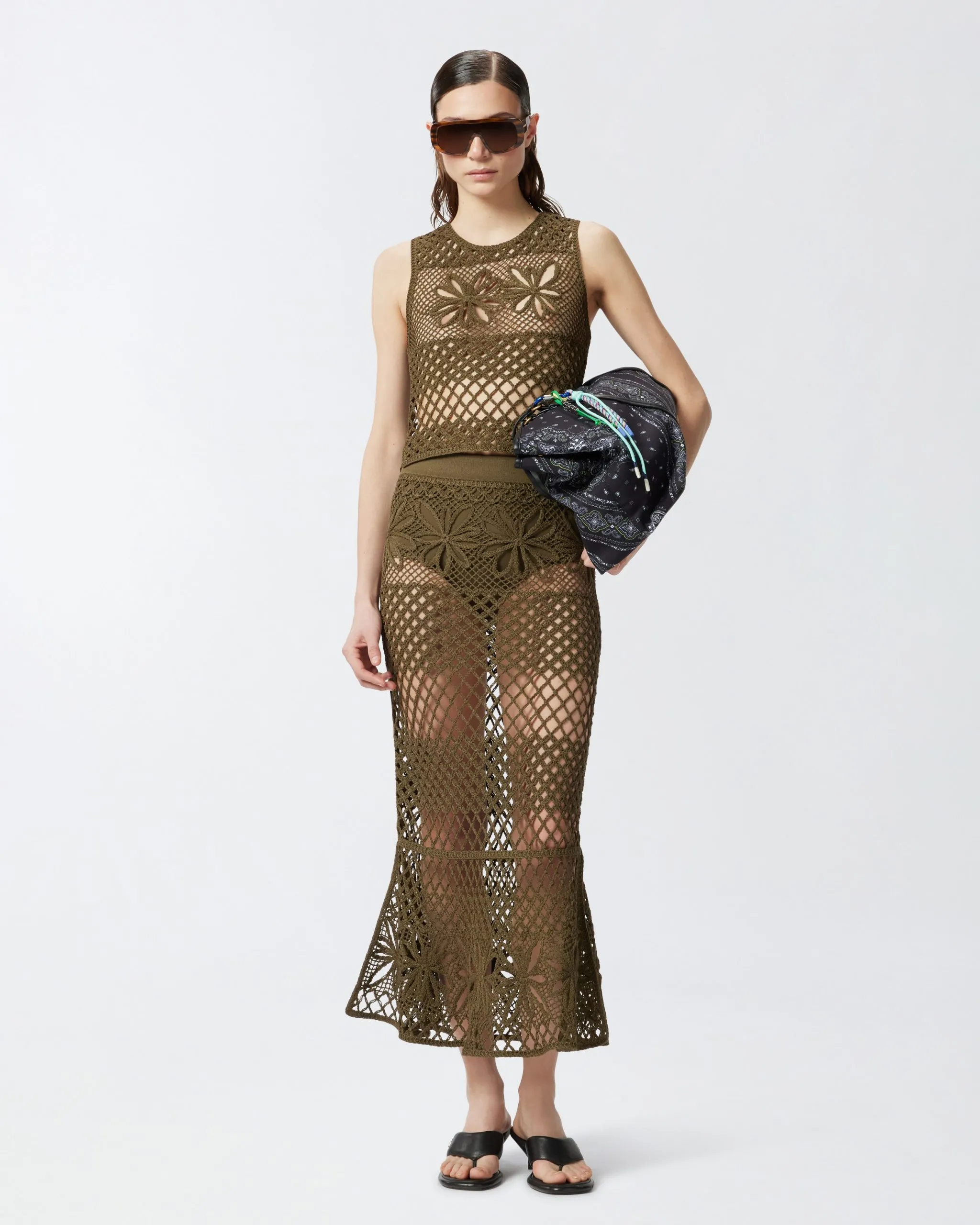 Jupe longue façon crochet fantaisie Vert