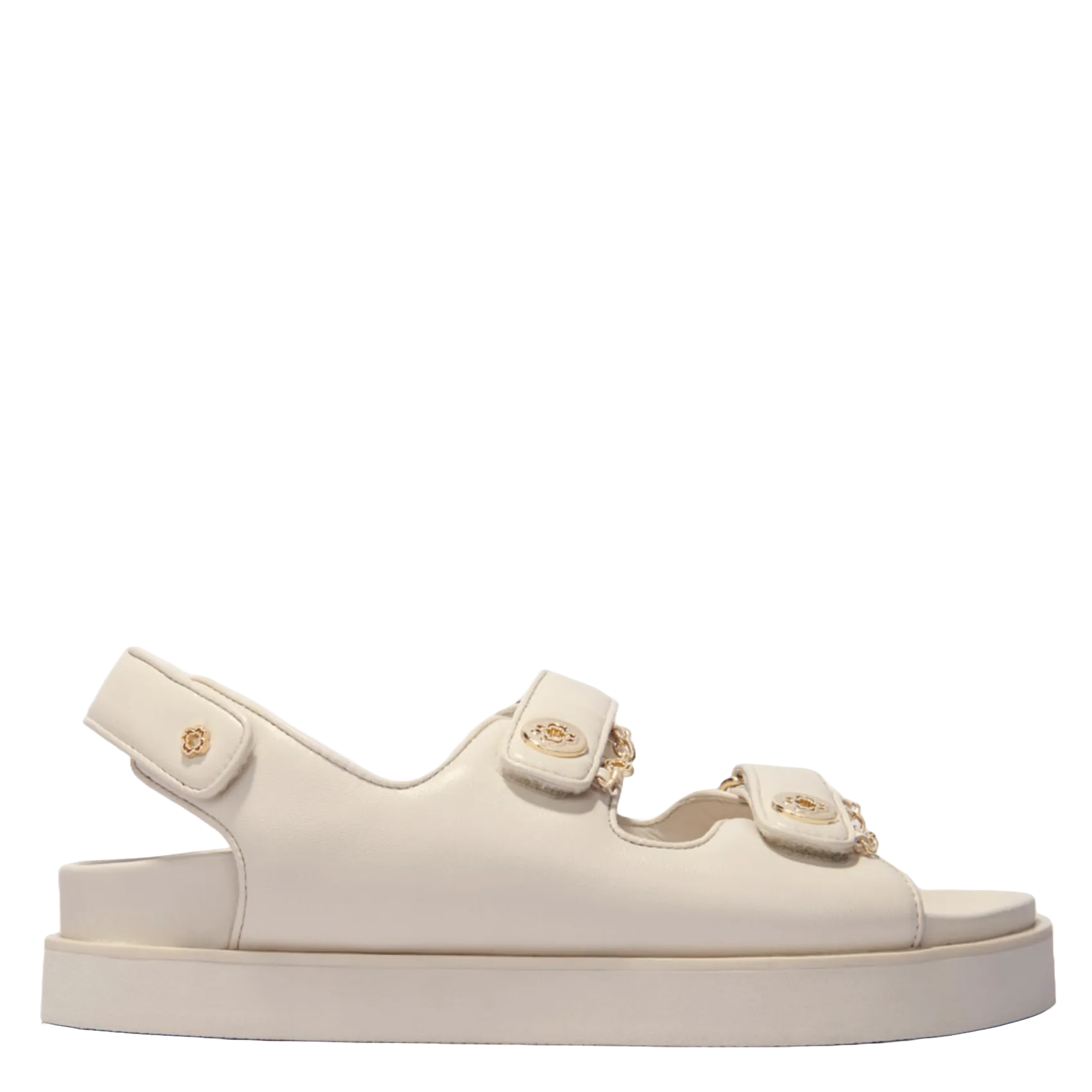 Sandales plates à brides bijoux en cuir Beige