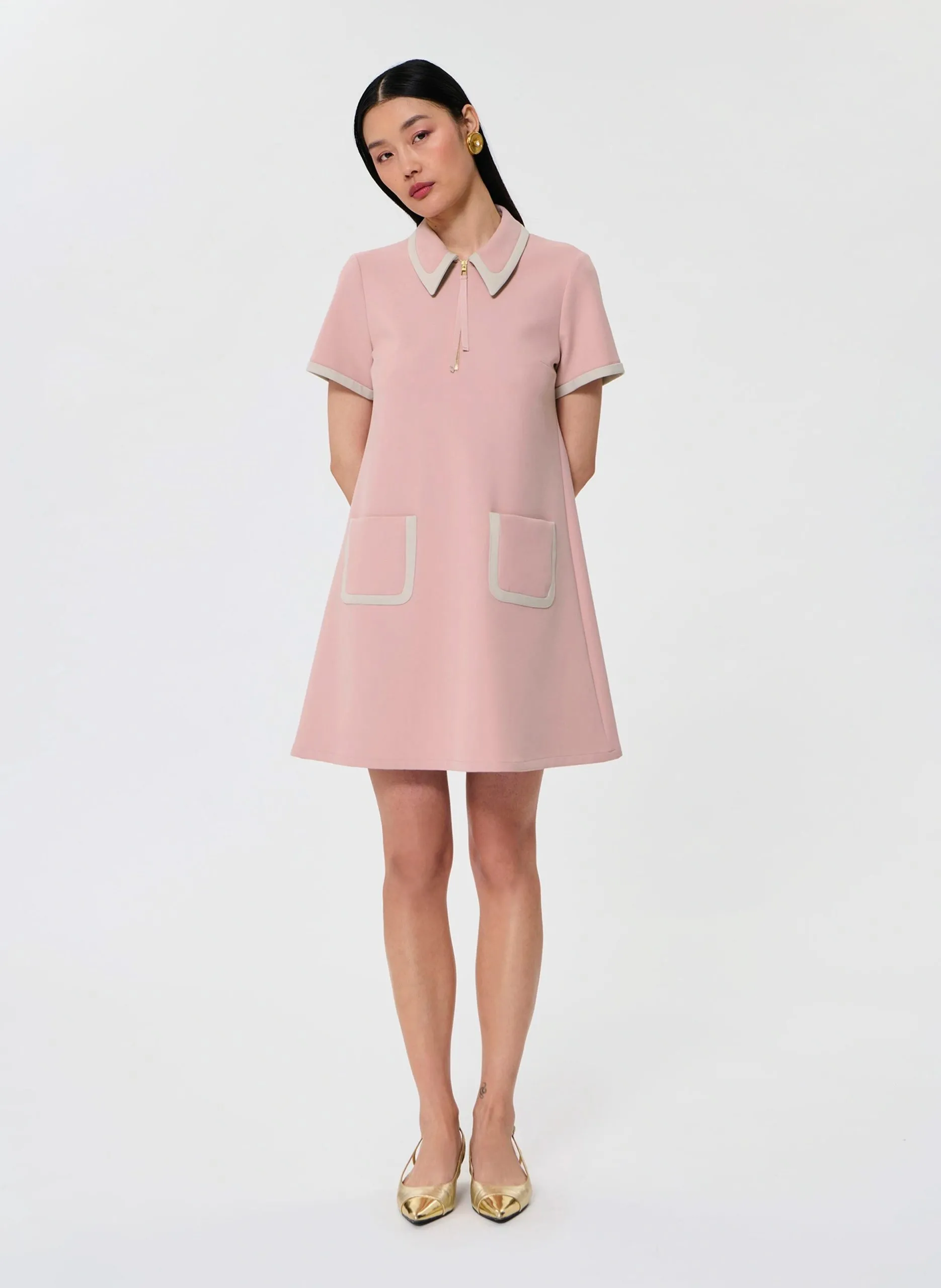 Robe courte col chemise Beige RUBINA