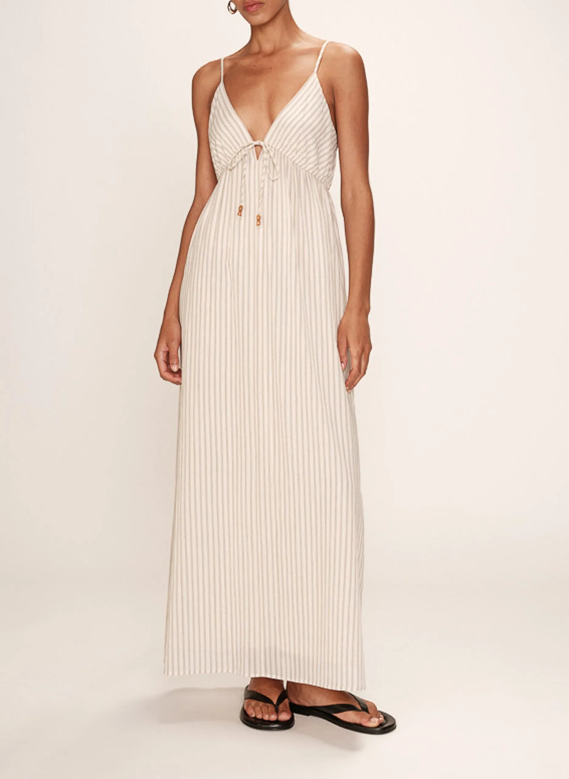 Robe longue col V en coton Blanc RAJA