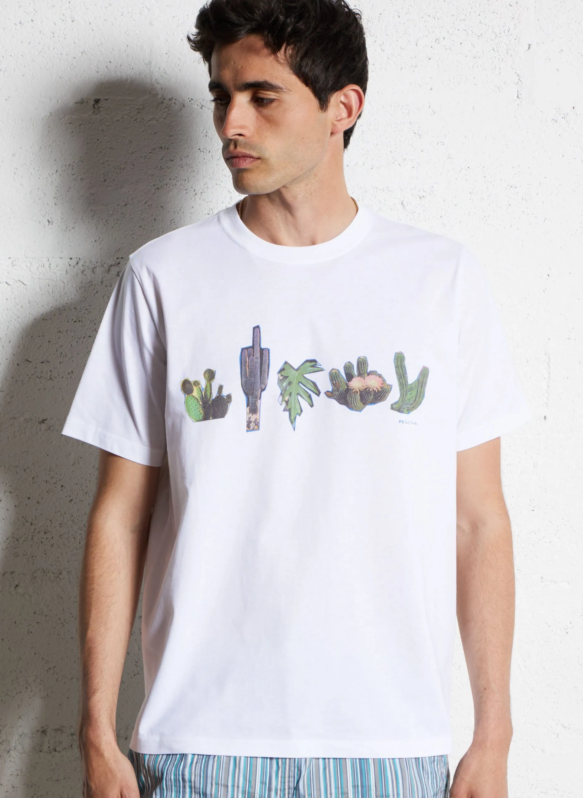 Tee-shirt oversize en coton bio imprimé Blanc CACTUS LINE UP