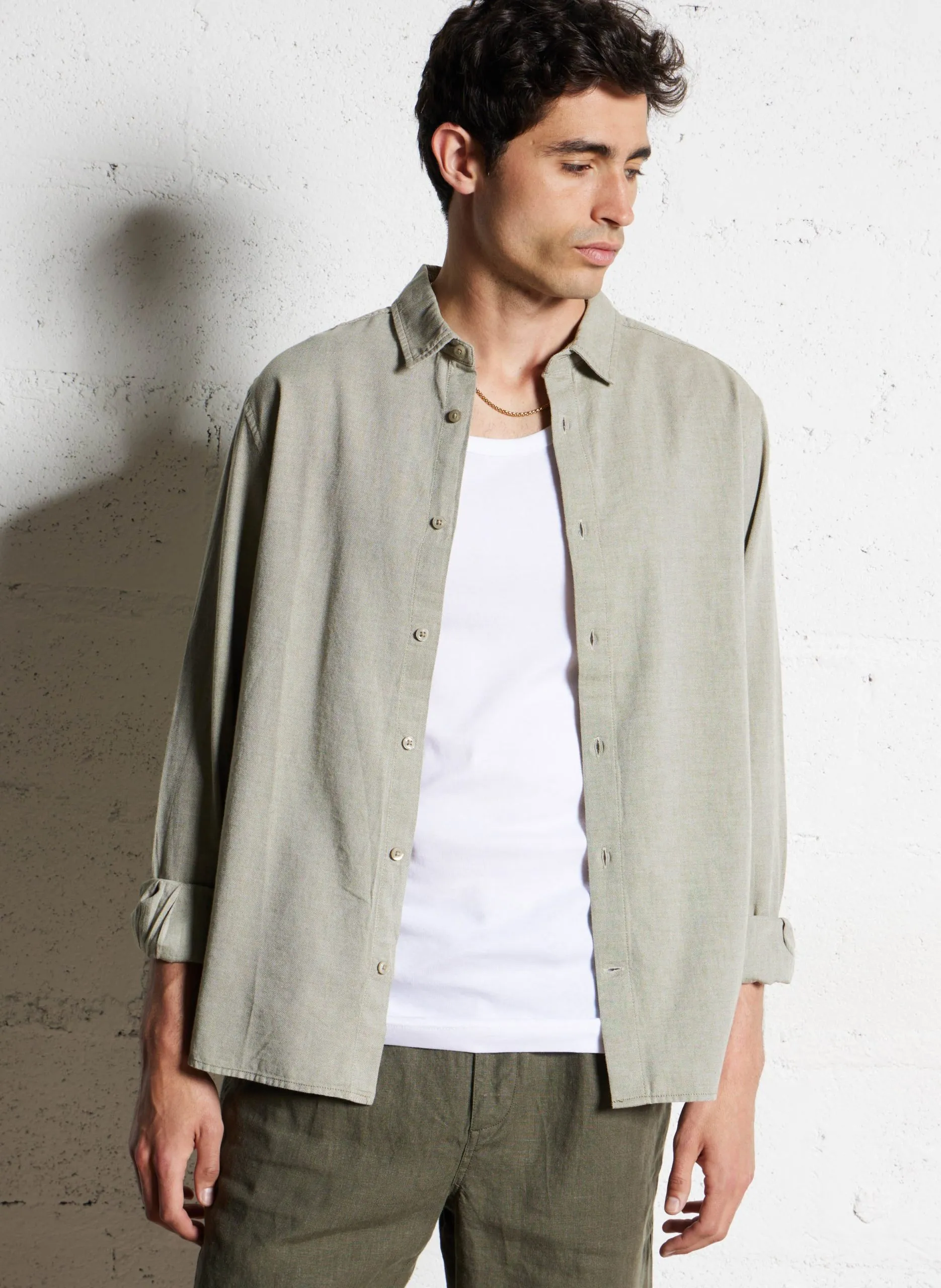 Chemise droite col classique en coton bio Vert