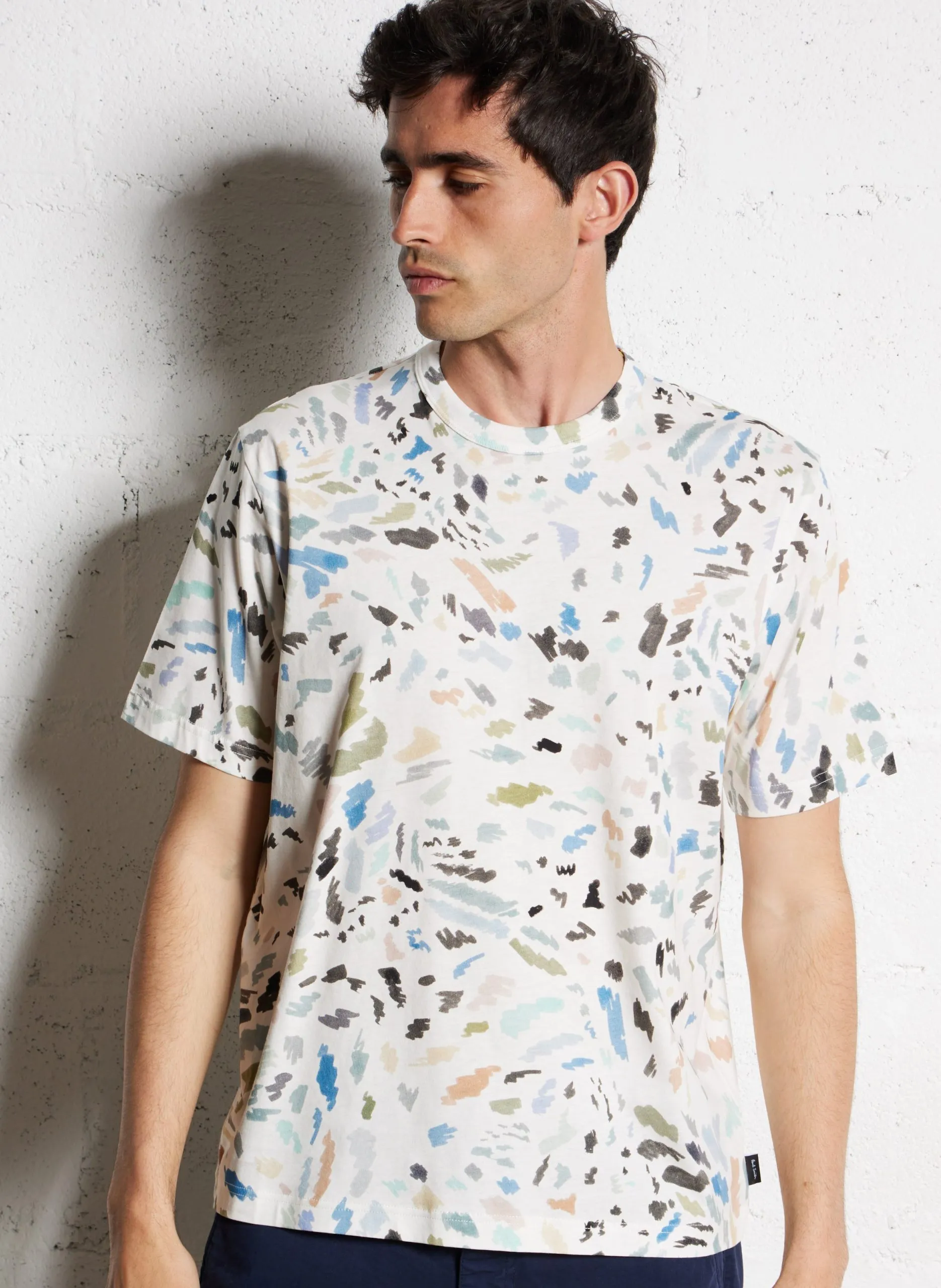 Tee-shirt droit à motifs en coton bio Beige