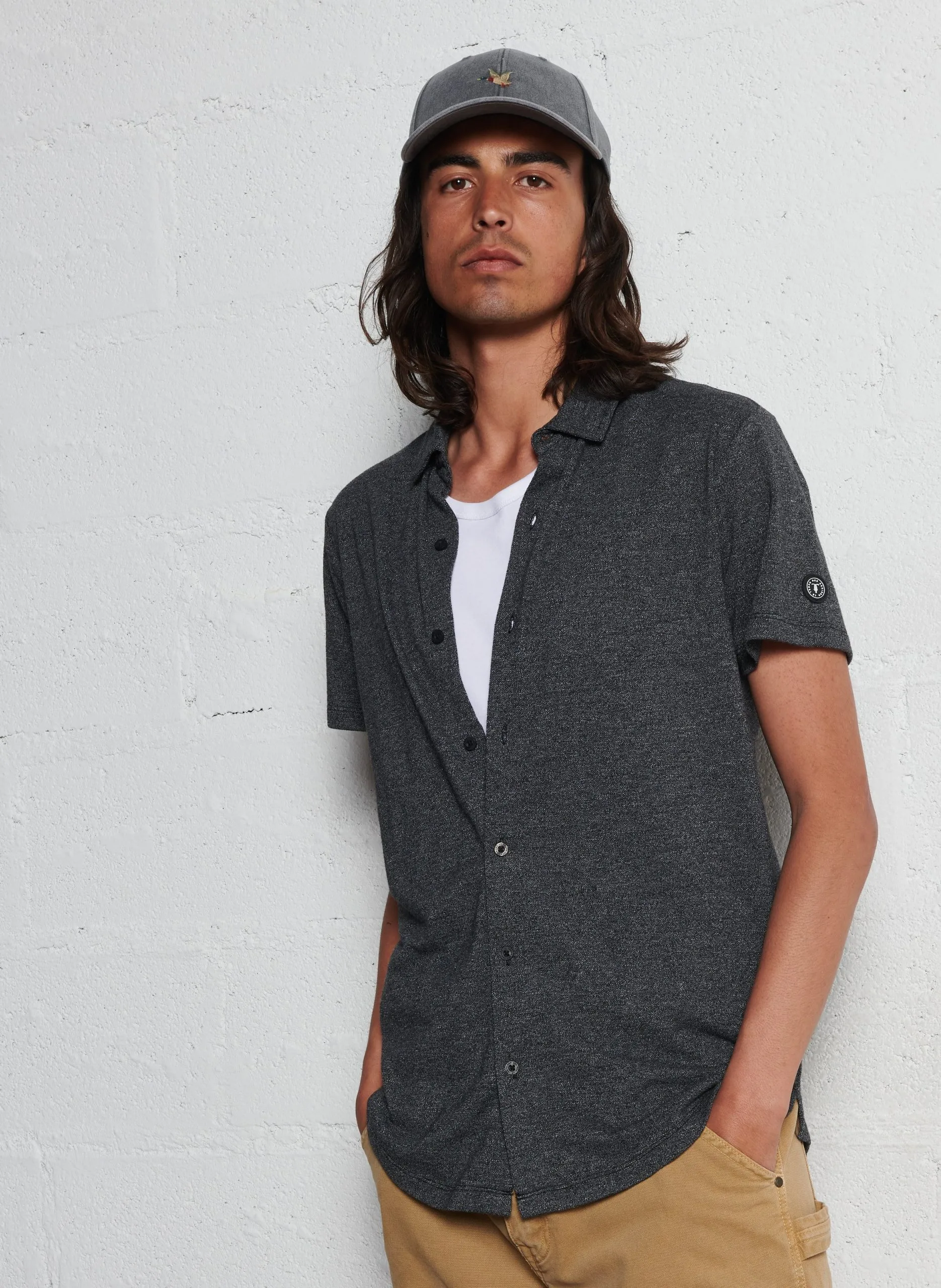 Chemise col classique en coton mélangé Noir KERIS