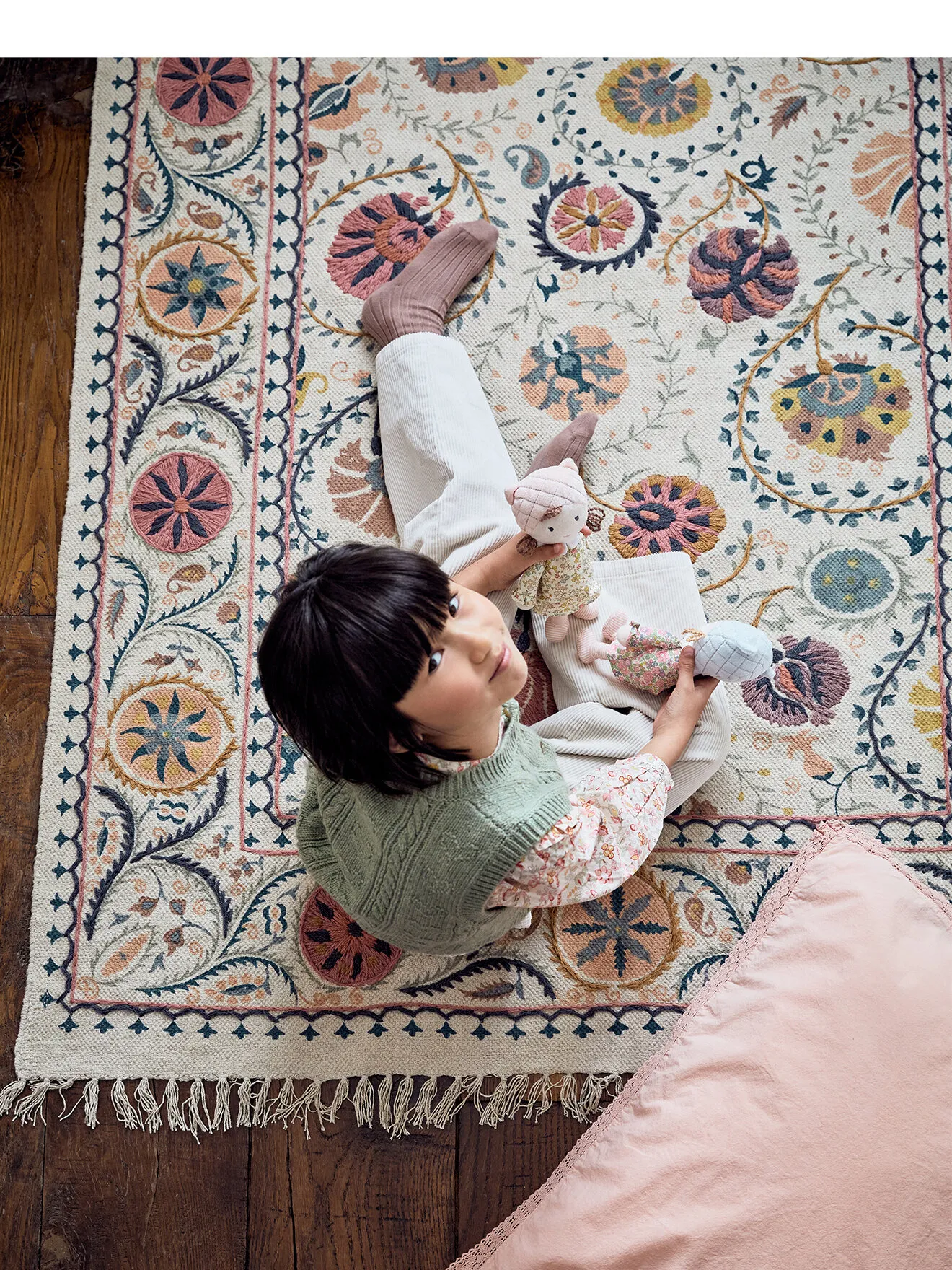 Tapis flore en coton - m Beige