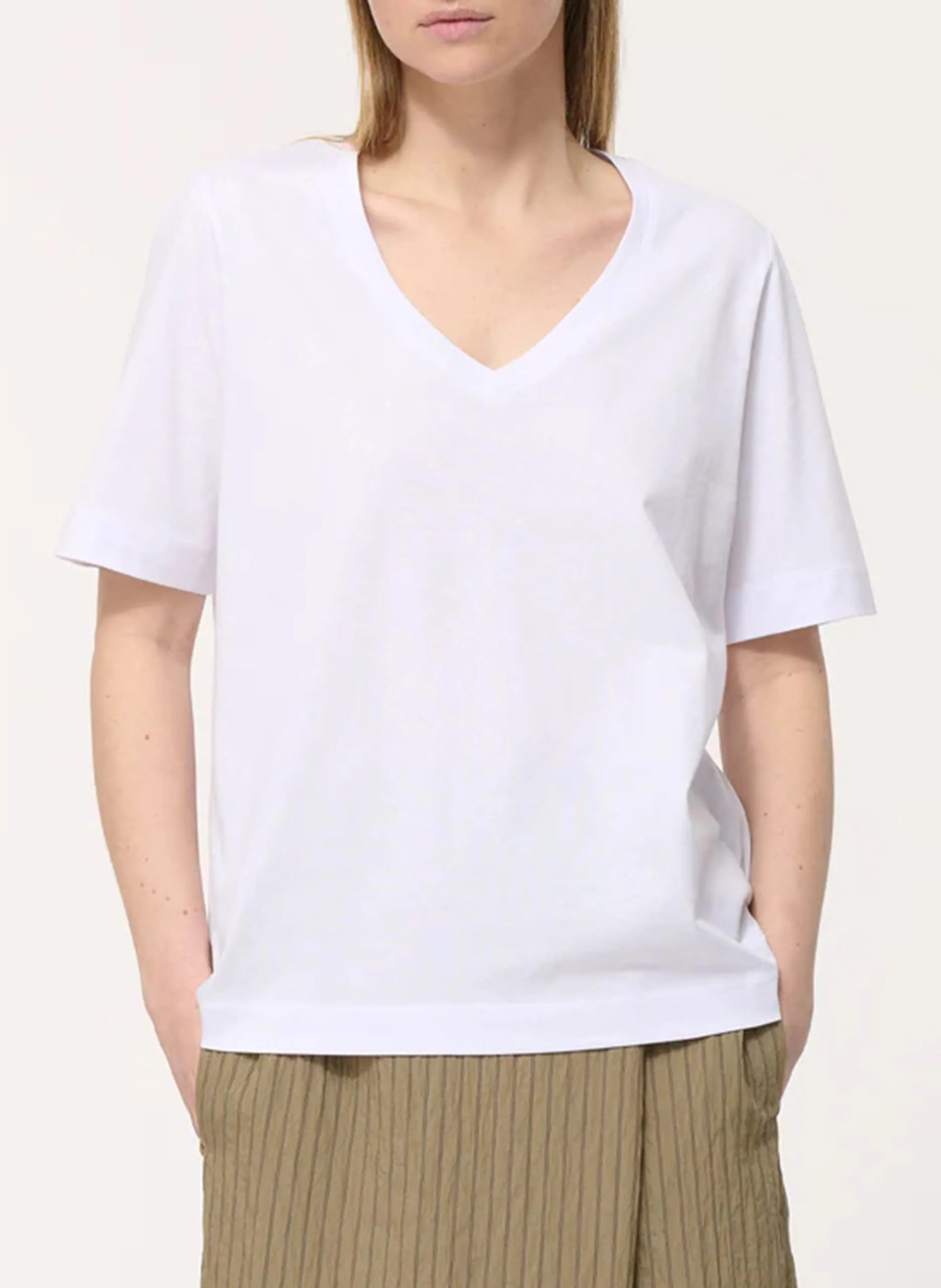 Tee-shirt col v uni Blanc
