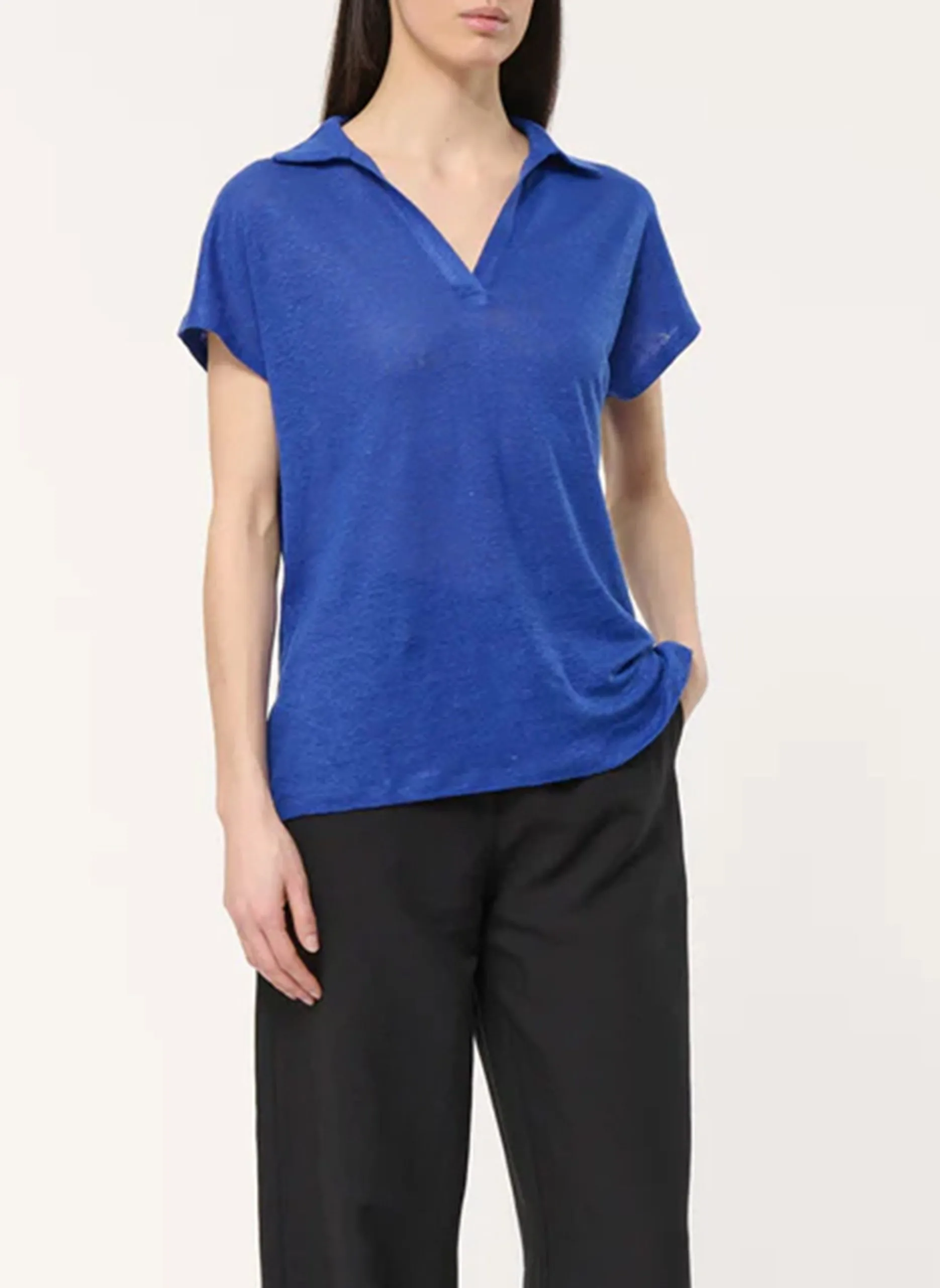 Polo manches courtes en lin Bleu