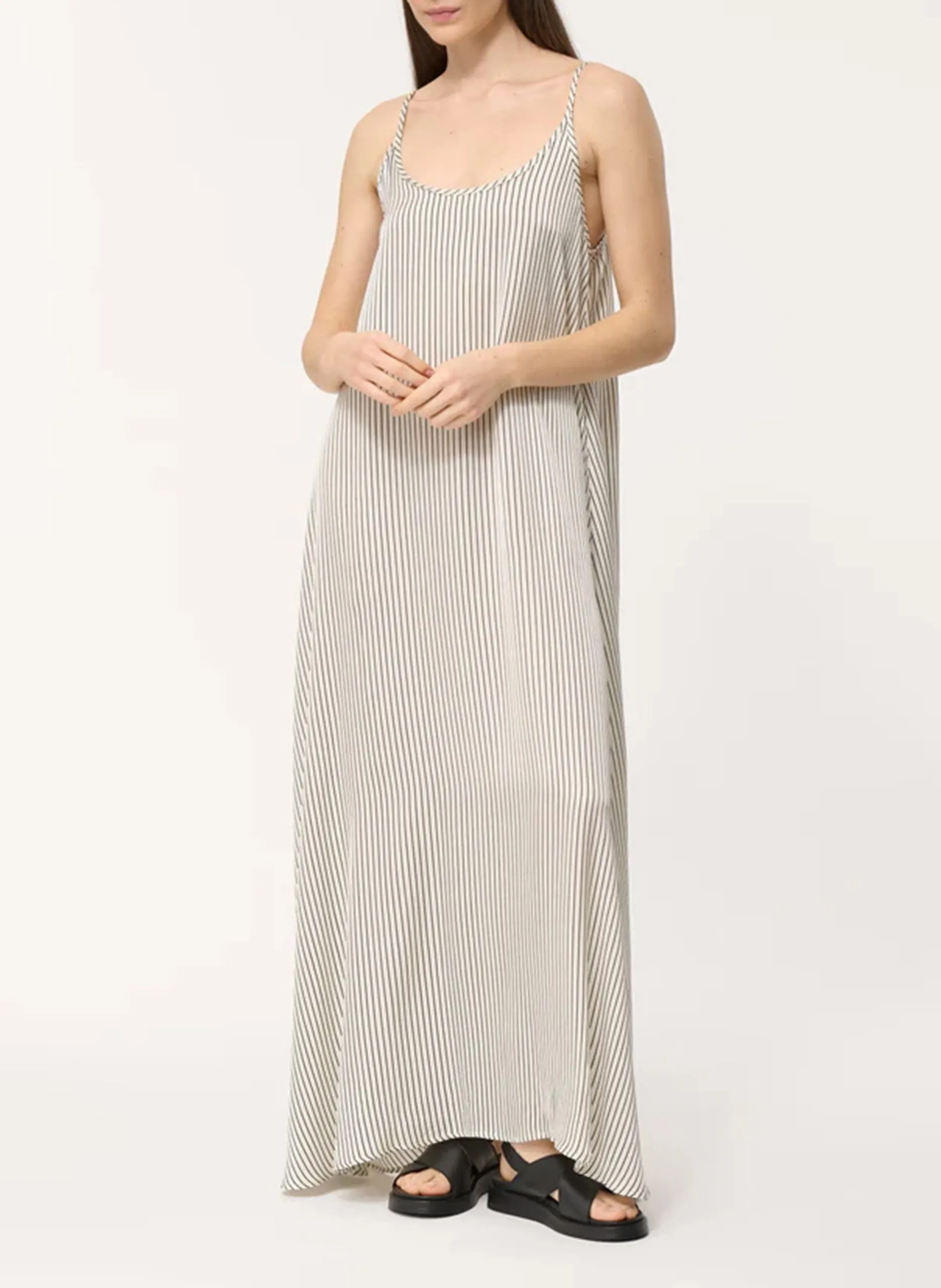 Robe ample à col rond rayée Blanc