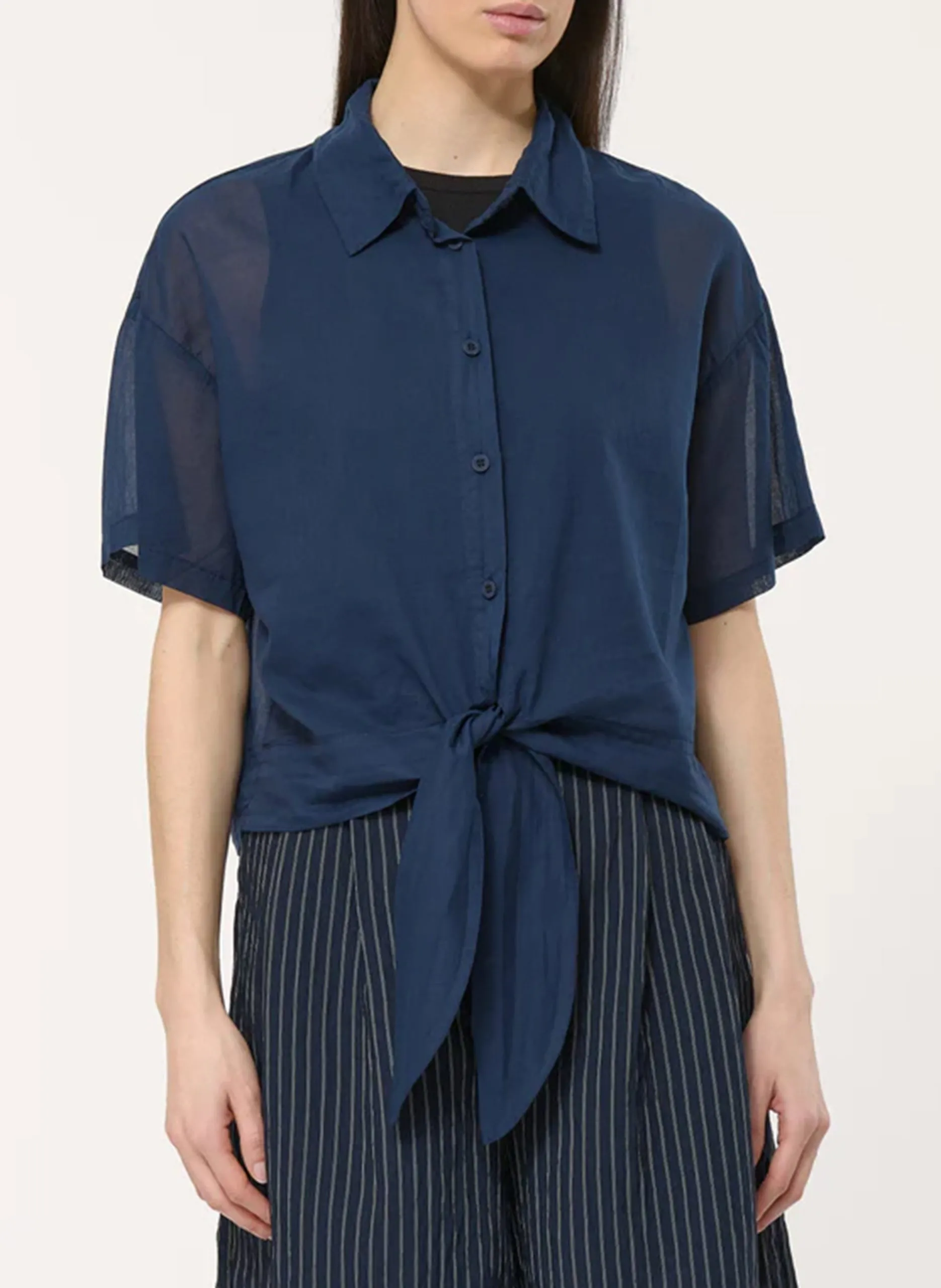 Chemisier à nouer en voile de coton Bleu