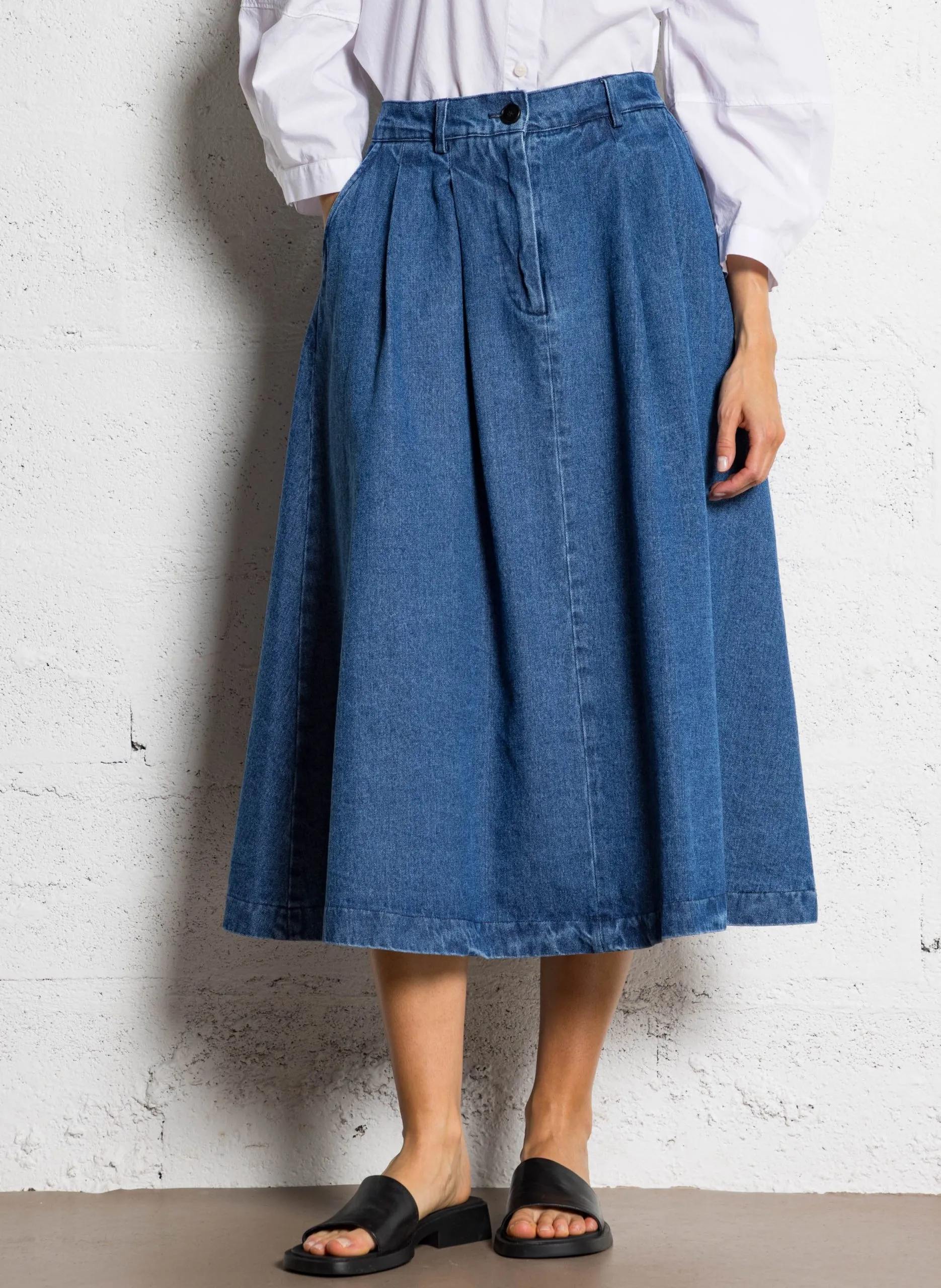 Jupe midi en coton bio Bleu