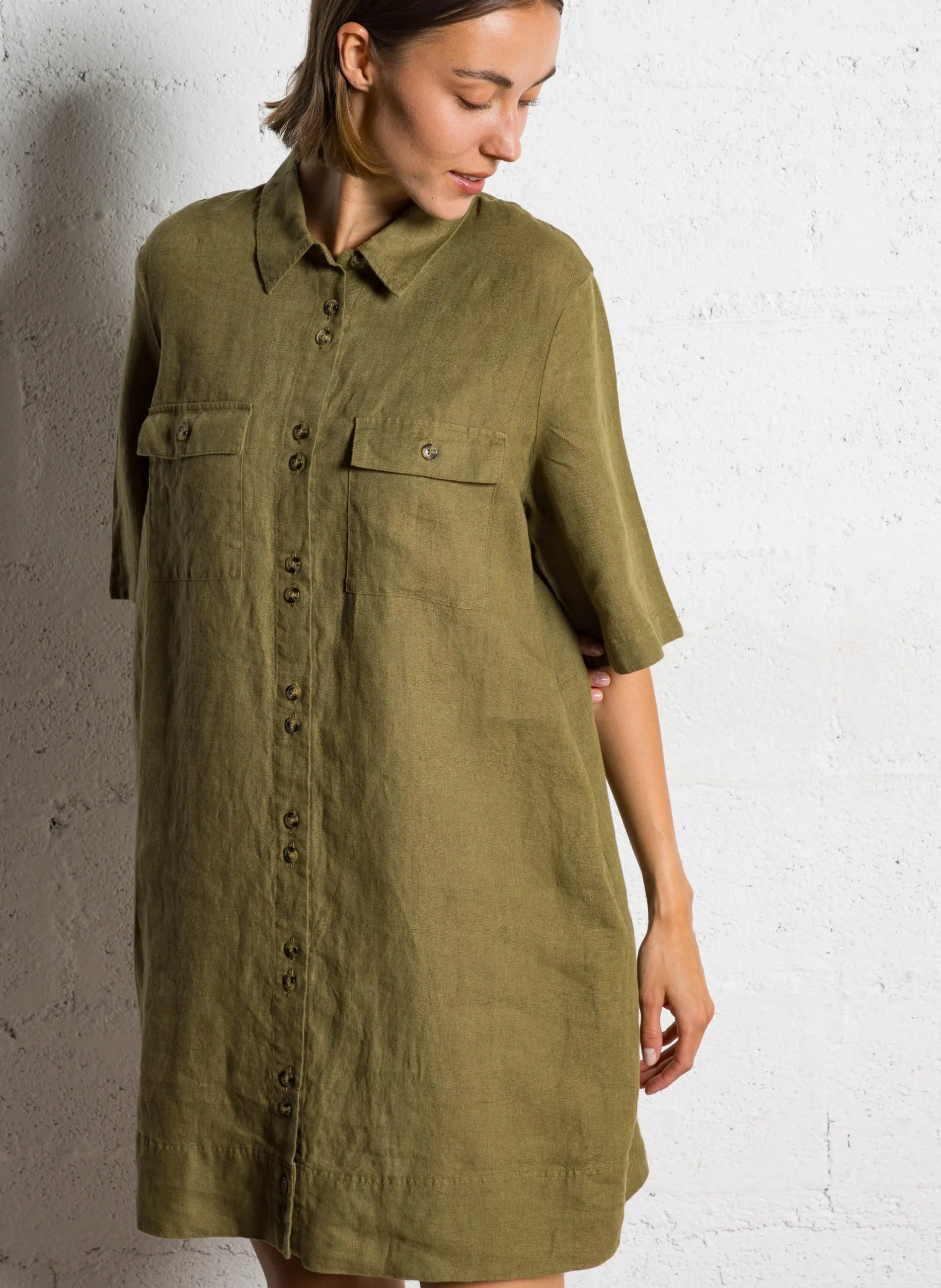 Robe courte en lin Kaki ROBINSON