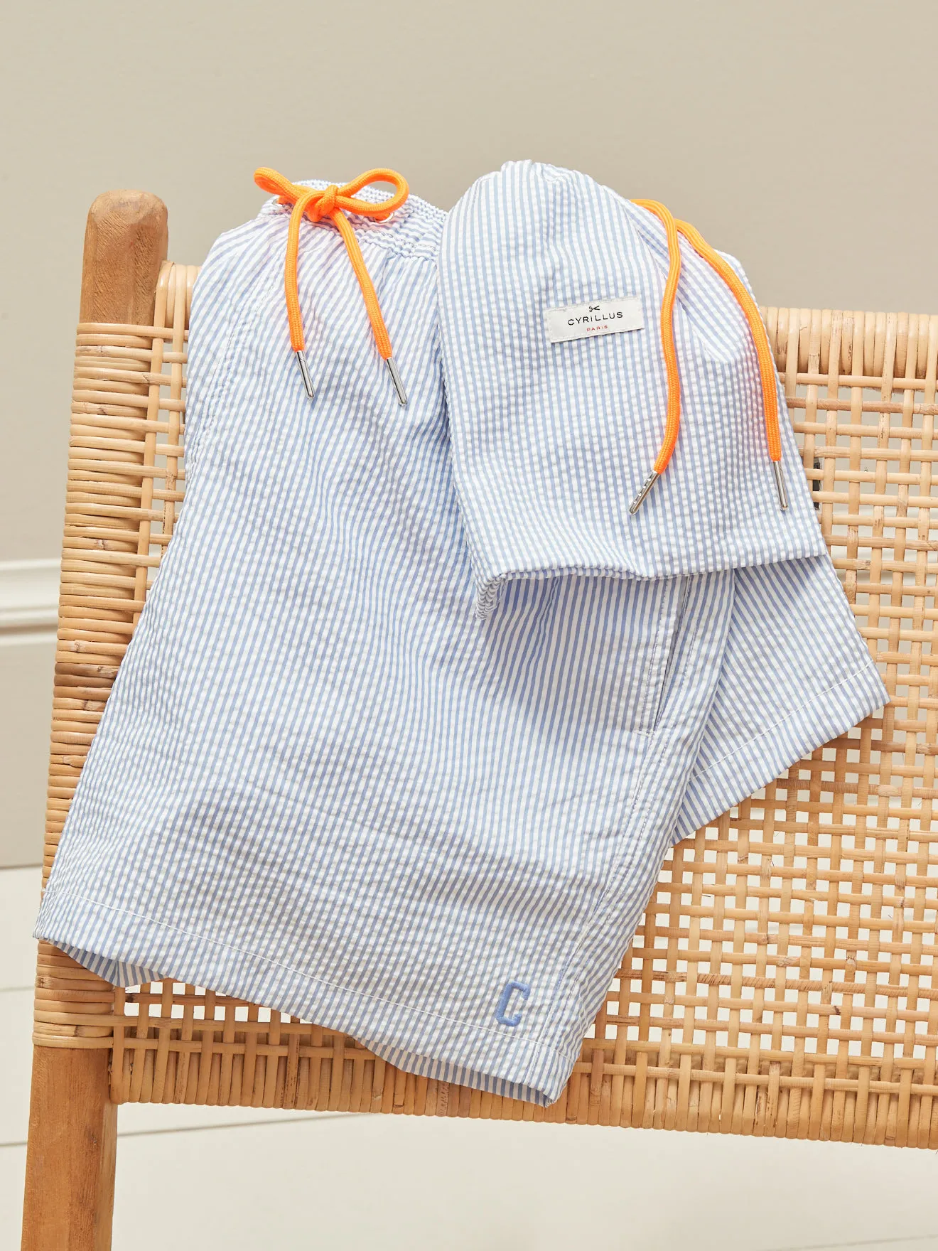 Short de bain seersucker rayé Bleu