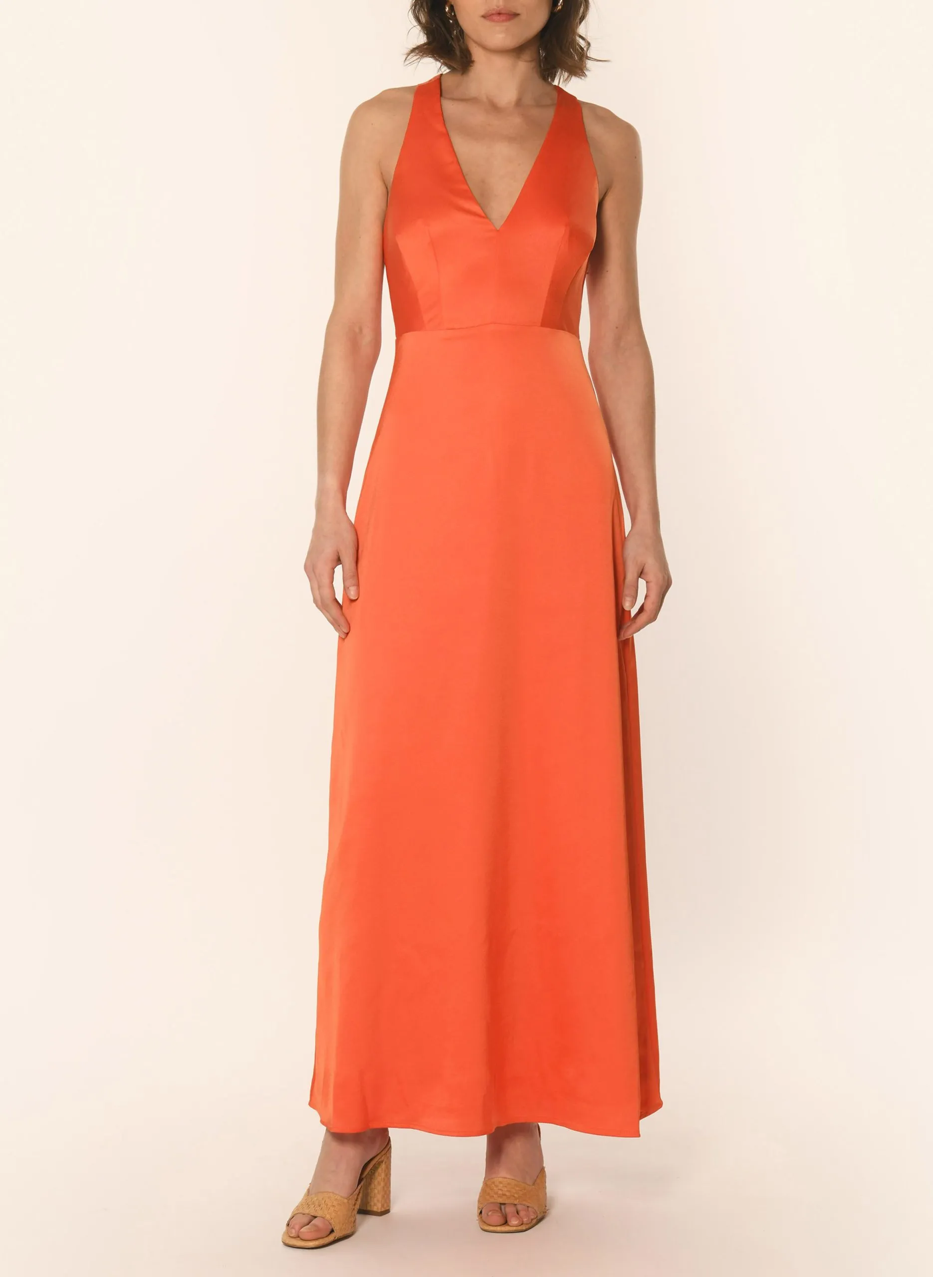 Robe longue à bretelles croisées Orange ALLEGRA