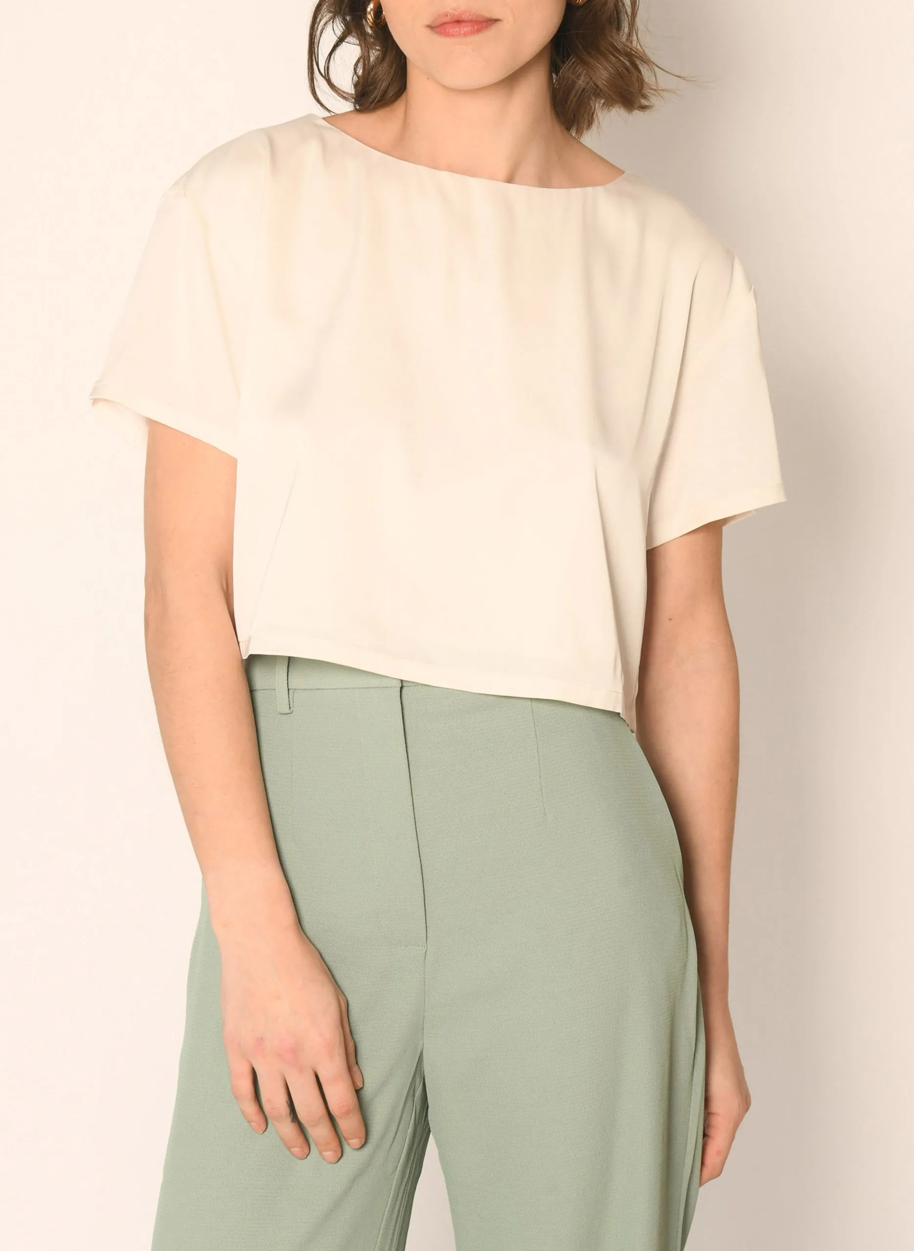 Top col rond satiné Beige ALEX