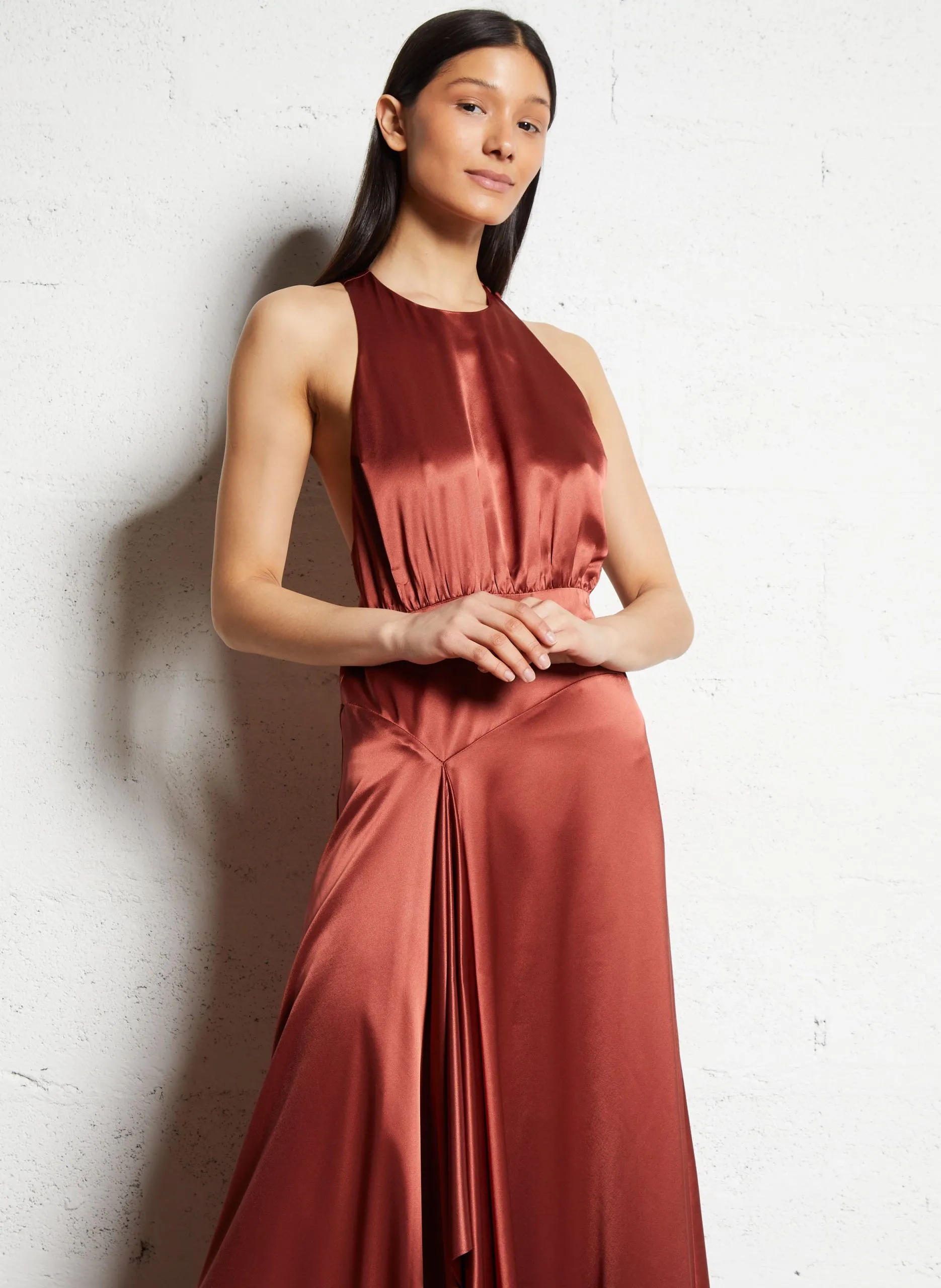 Robe longue sans manches en satin Orange GERRY