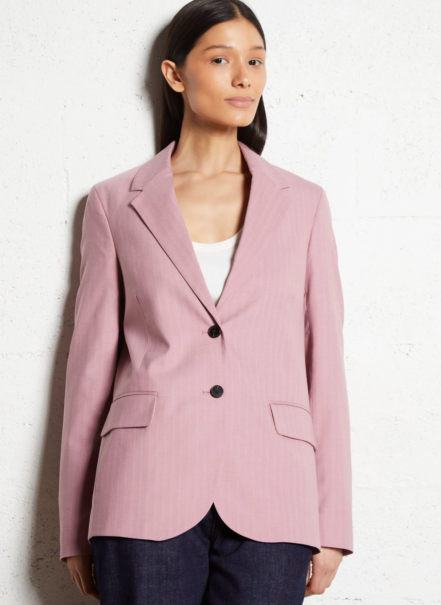 Veste tailleur droite à rayures Rose