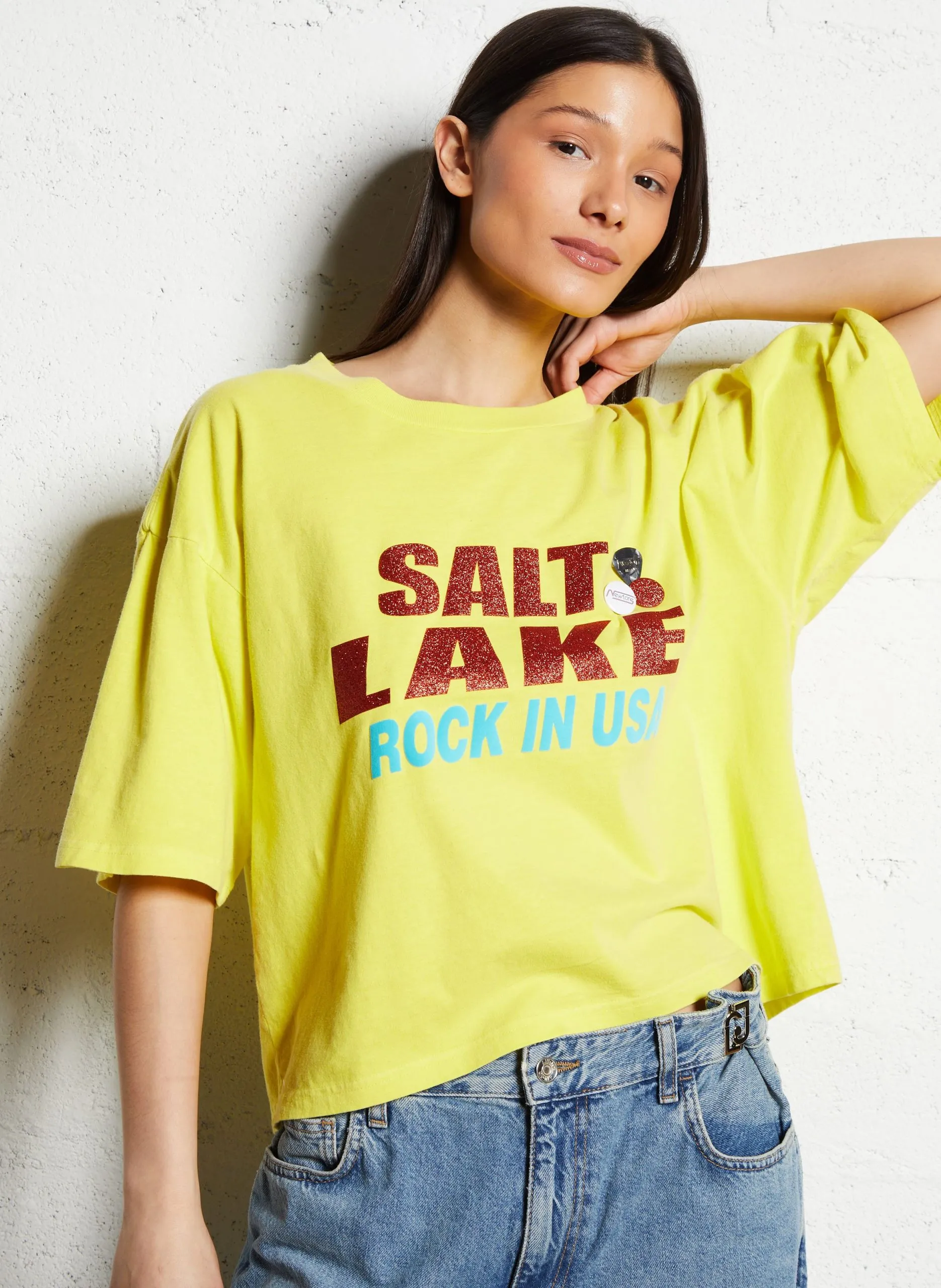 Tee-shirt droit col rond en coton Jaune CITY