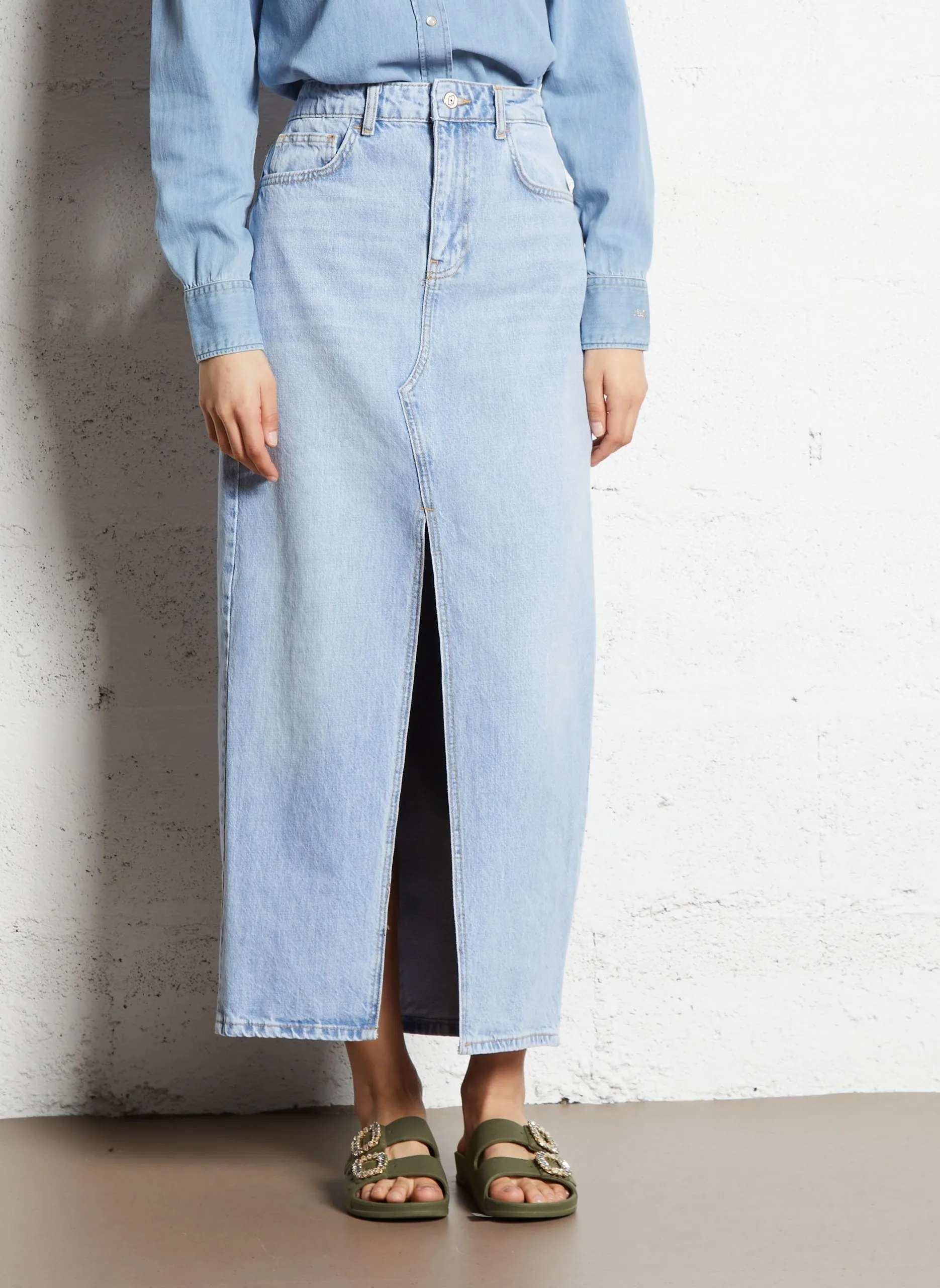 Jupe longue en coton Bleu