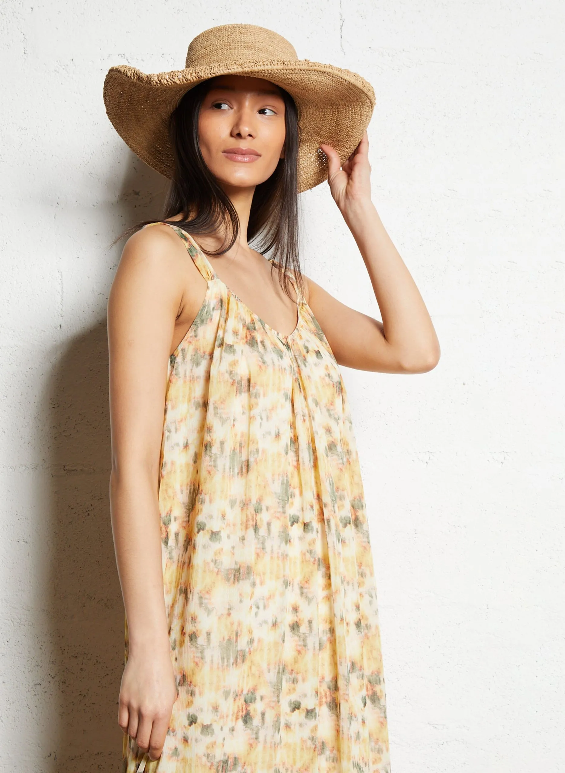 Robe oversize en coton mélangé imprimé Jaune LUIZA