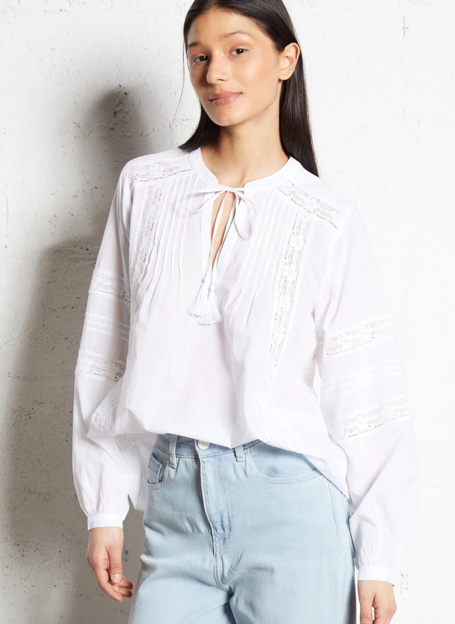 Blouse droite en coton Blanc THEOSIE