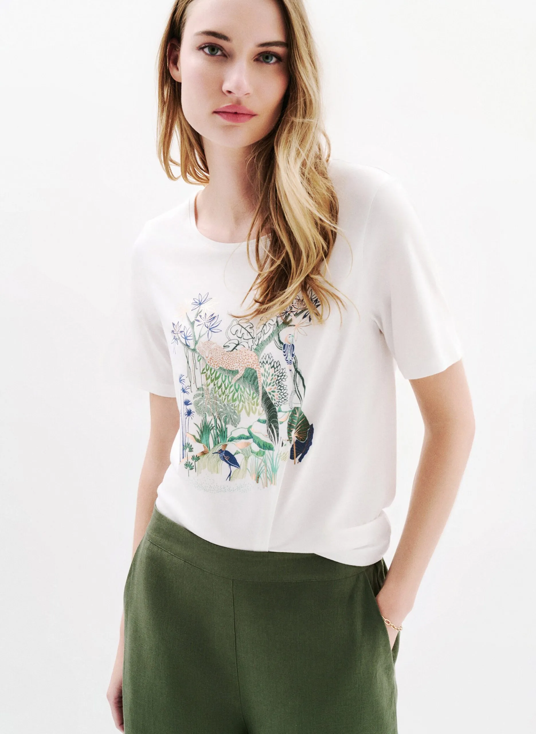 Tee-shirt droit manches courtes imprimé Vert 251T-TCANOPEE