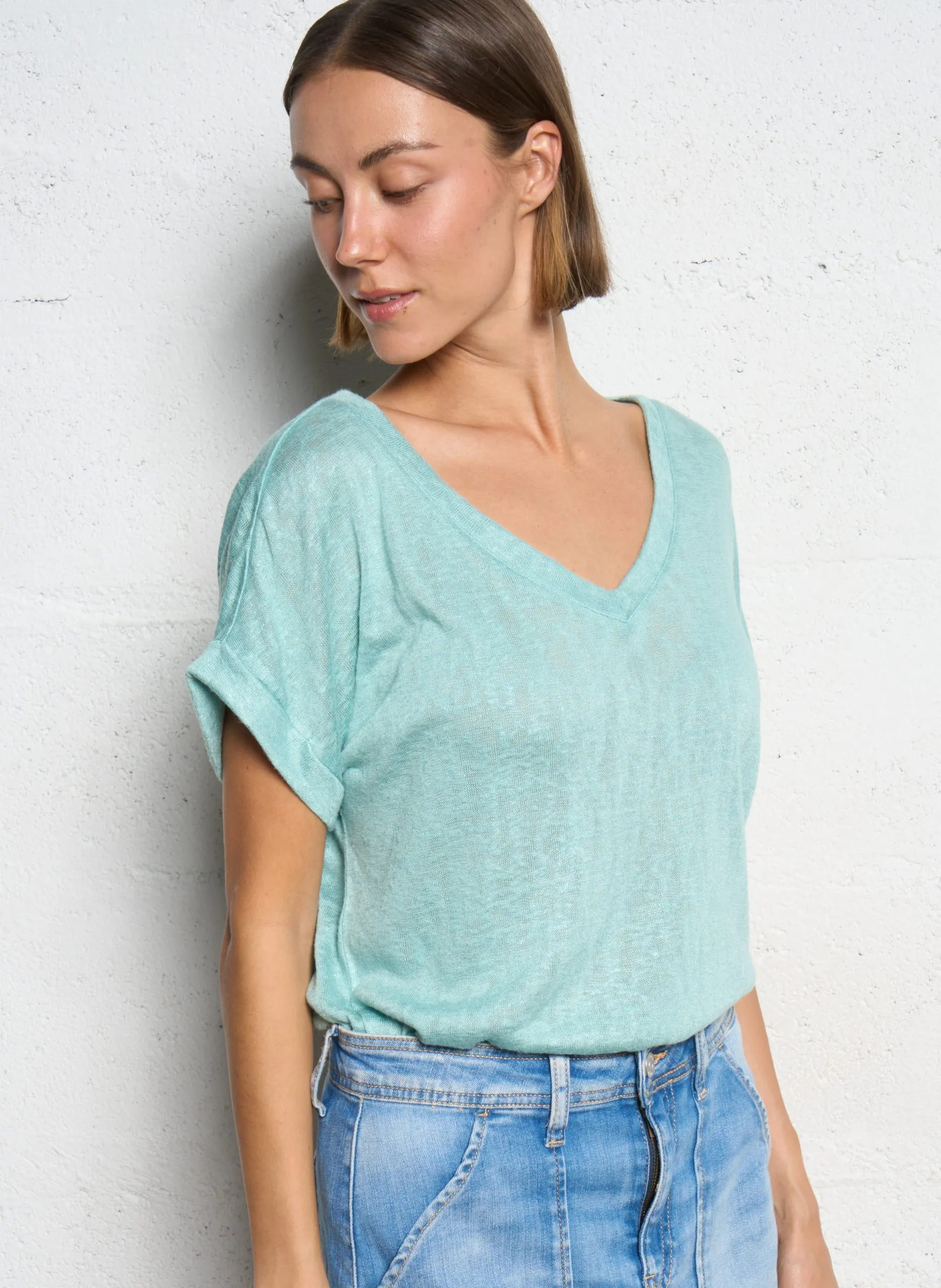 Tee-shirt droit col V irisé Bleu PATI