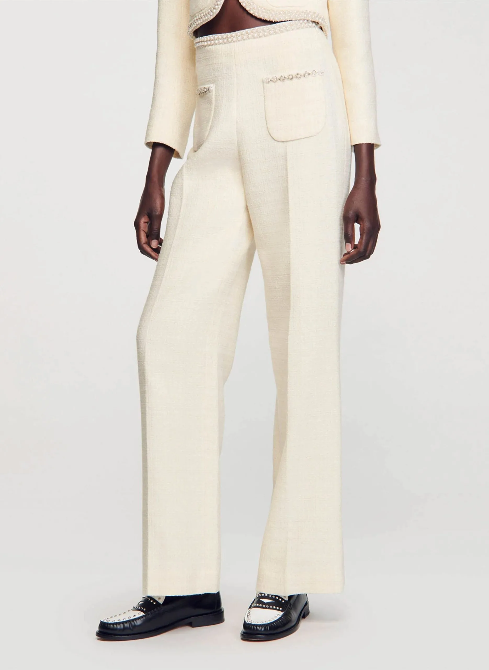 Pantalon large taille haute Blanc