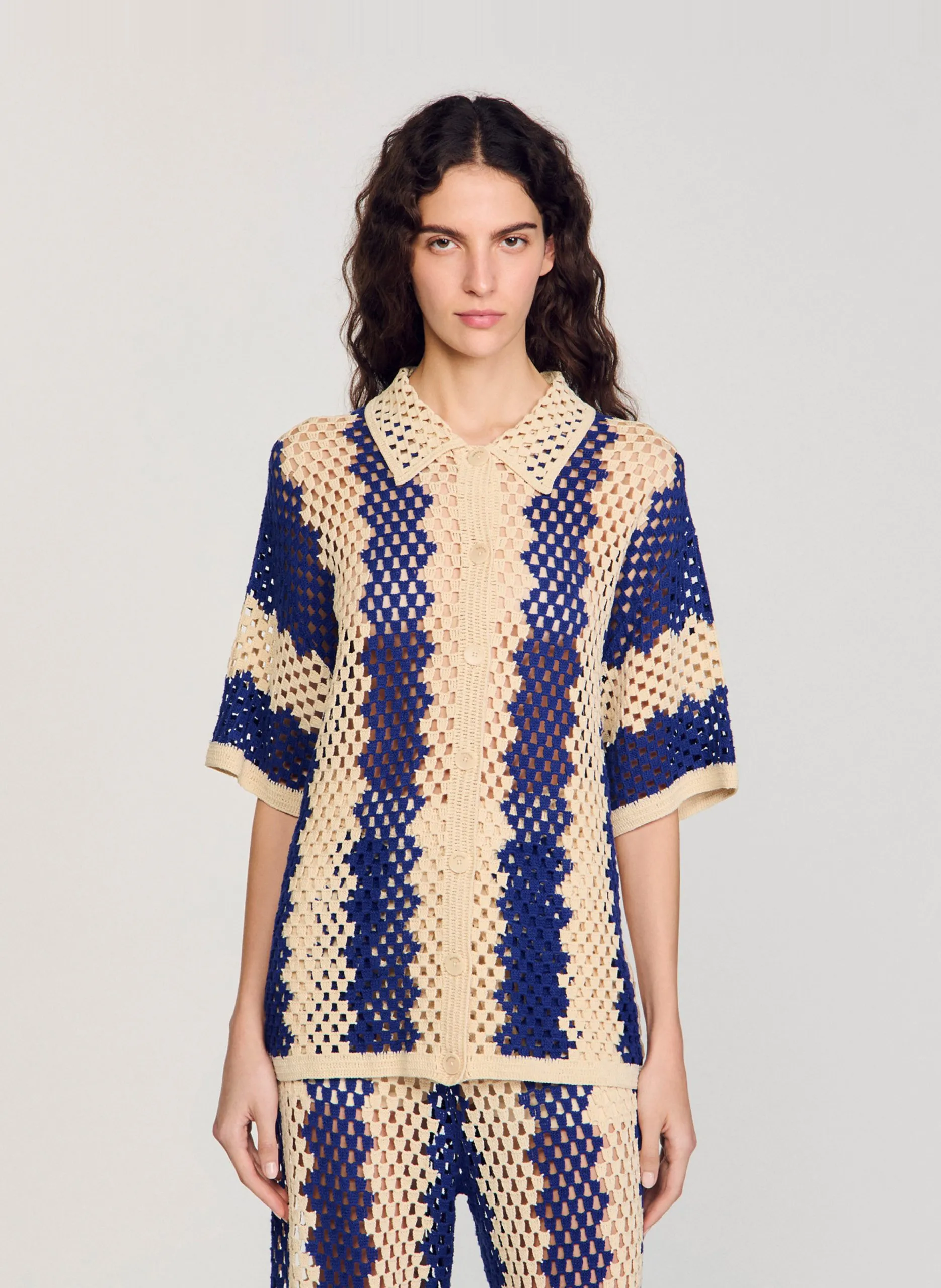 Cardigan droit col classique Bleu