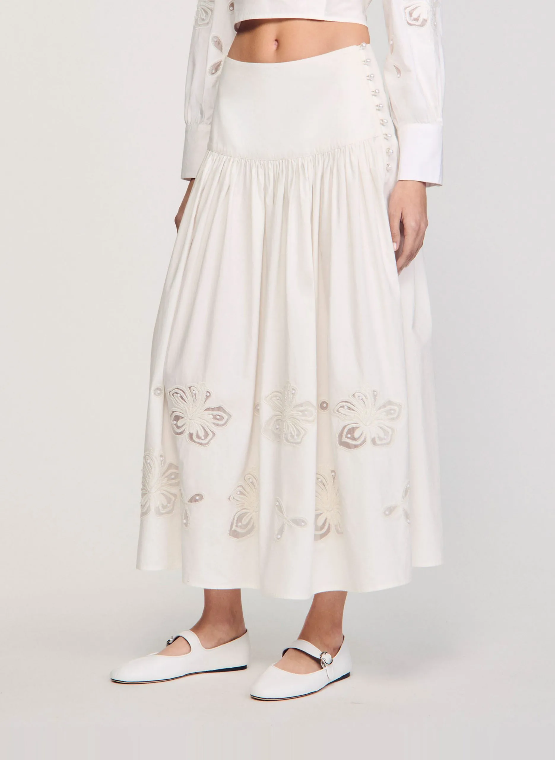 Jupe longue évasée en coton Blanc