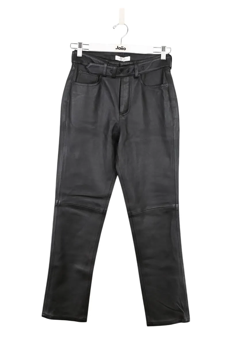 Pantalon droit en cuir Noir