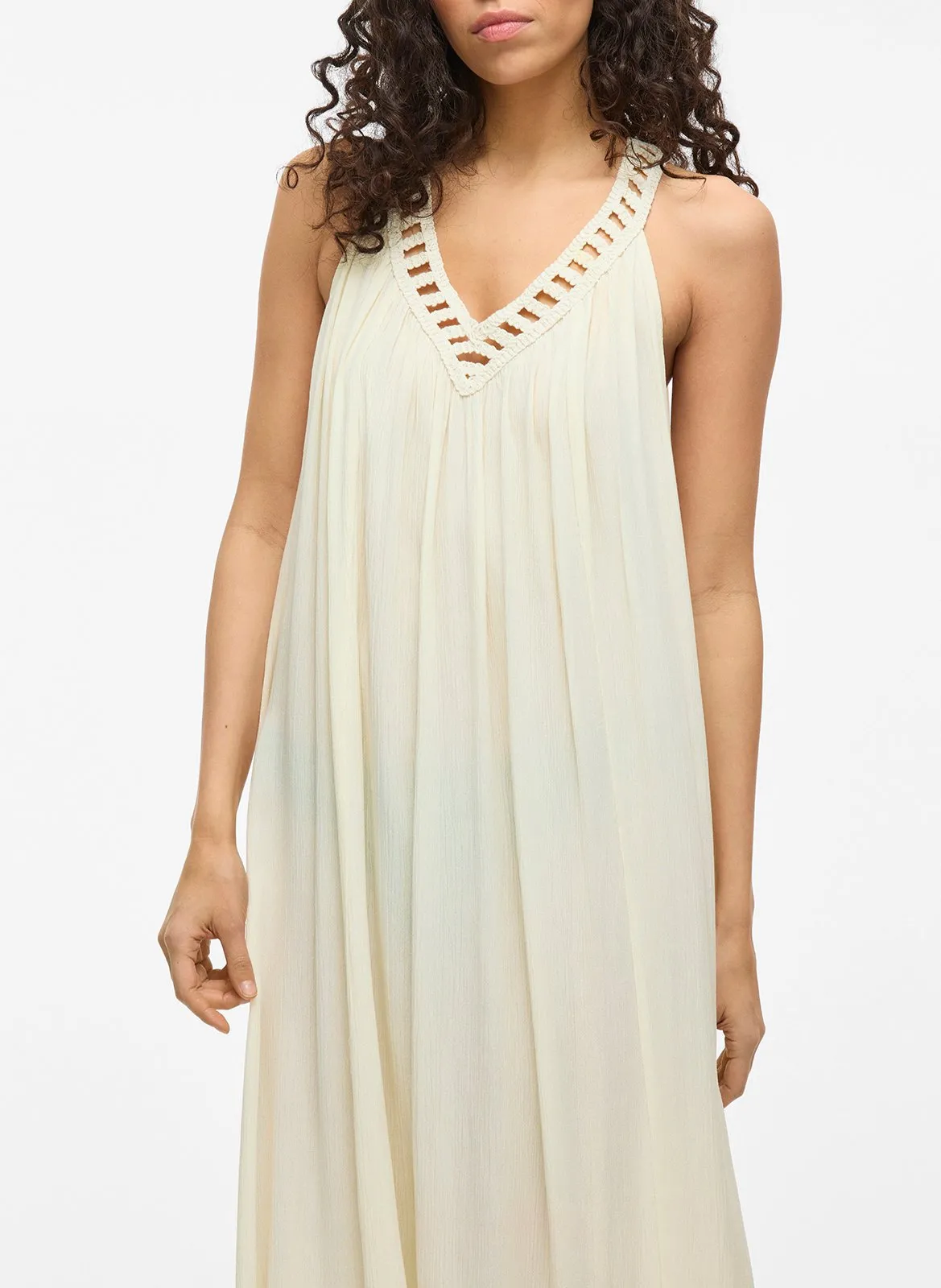 Robe longue col v Beige