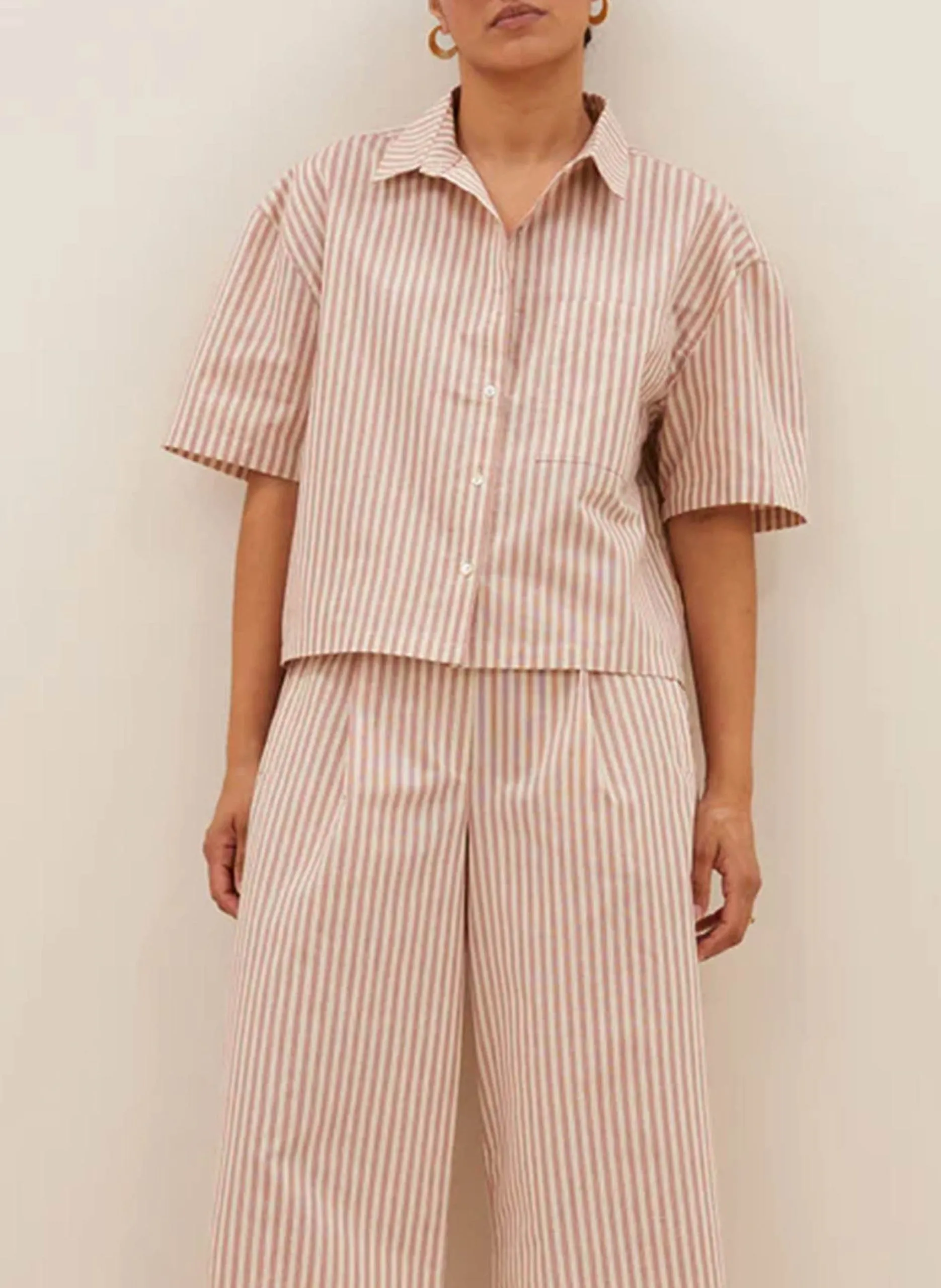 Chemise oversize en coton rayé Marron STELLA