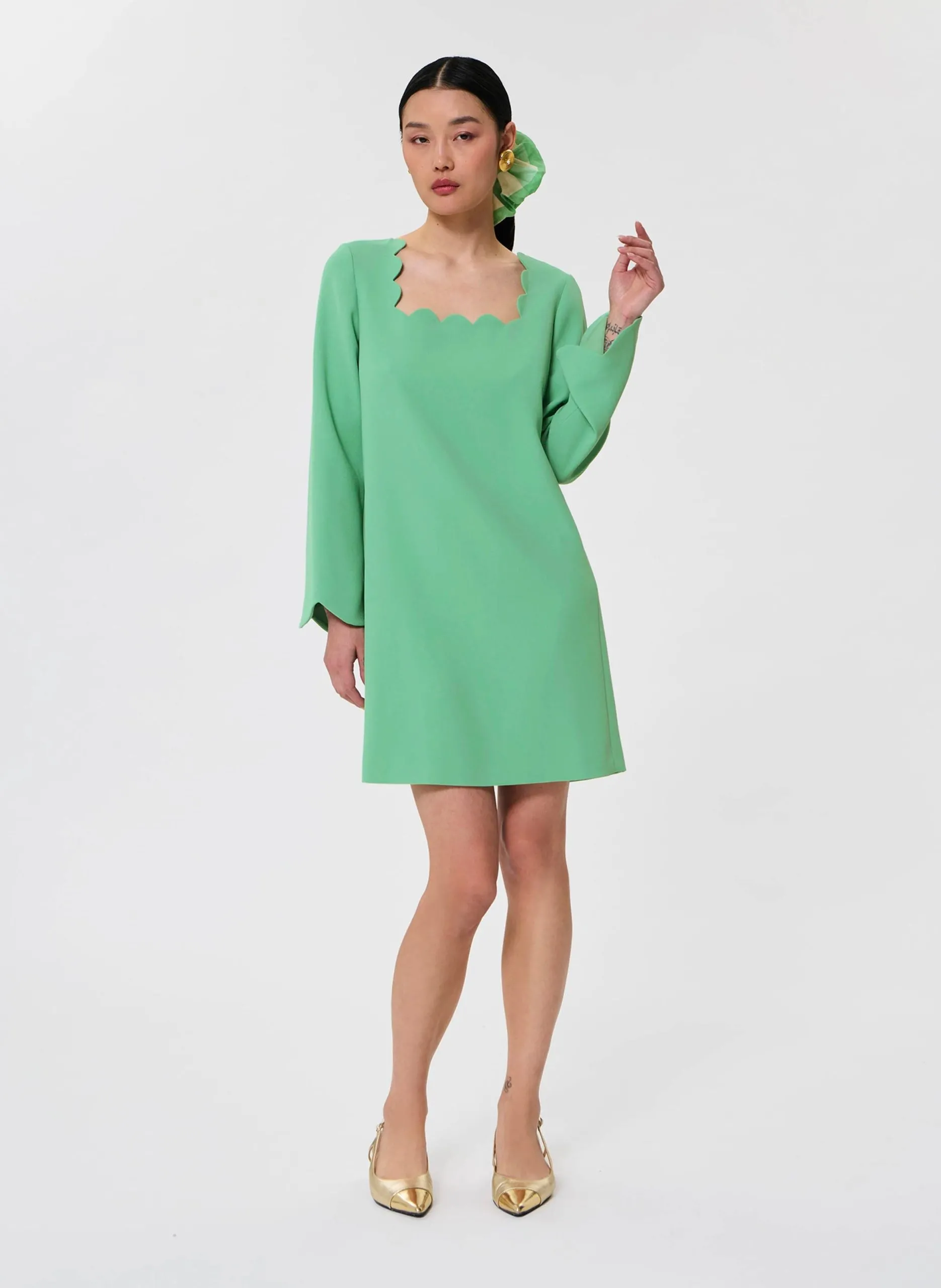 Robe évasée col carré Vert ROSSIE