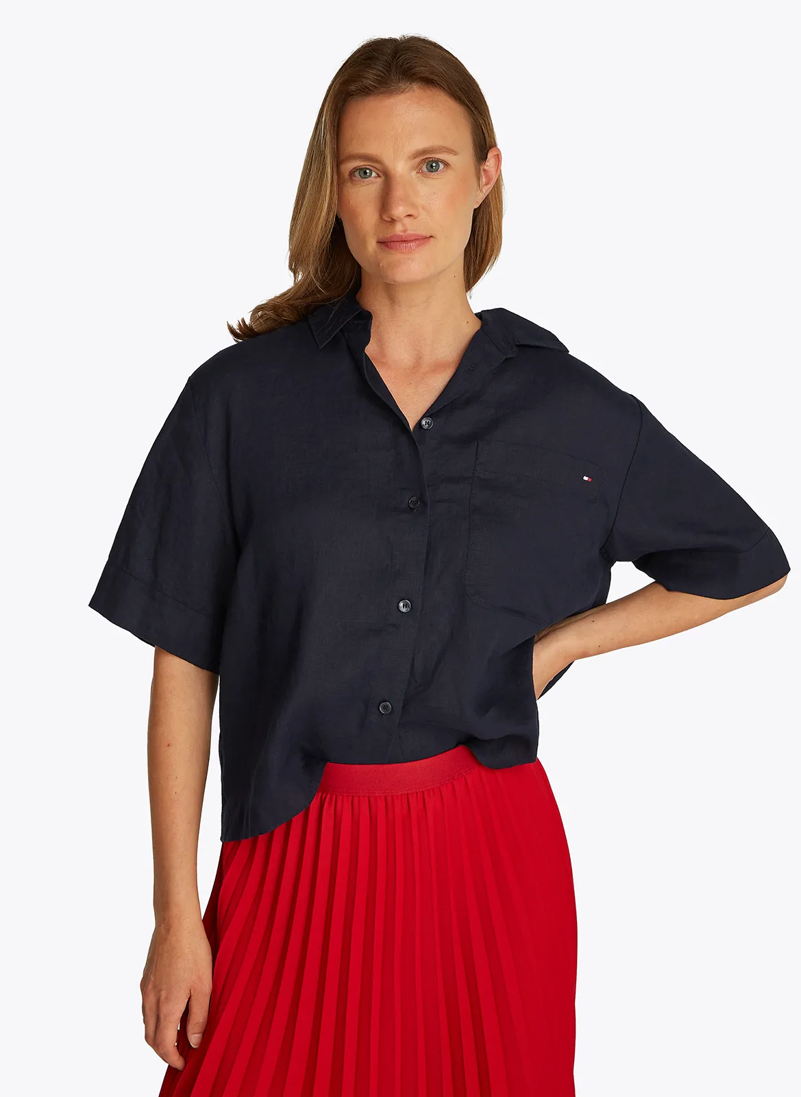 Chemise droite en lin Bleu