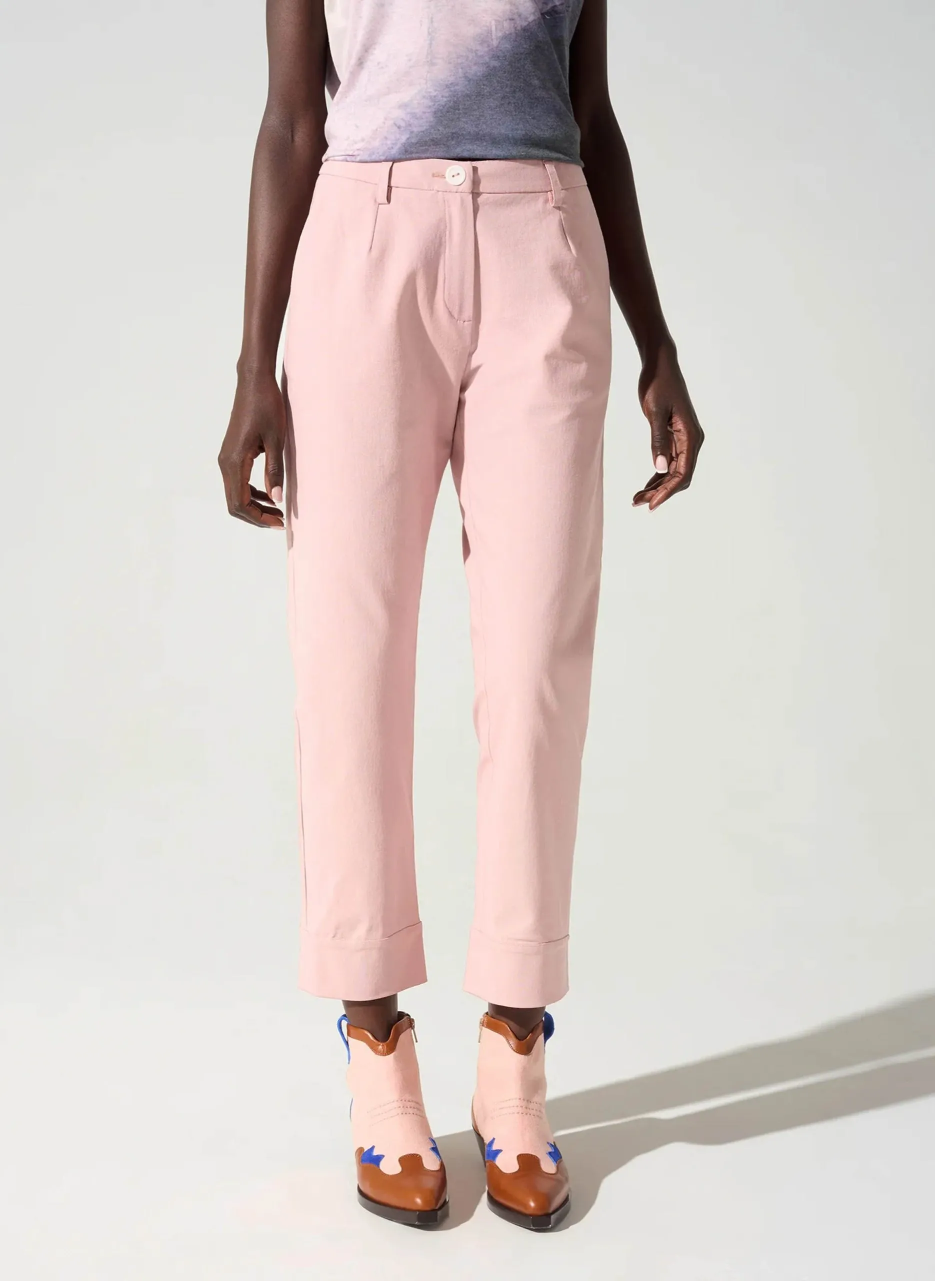 Pantalon droit en coton mélangé Rouge