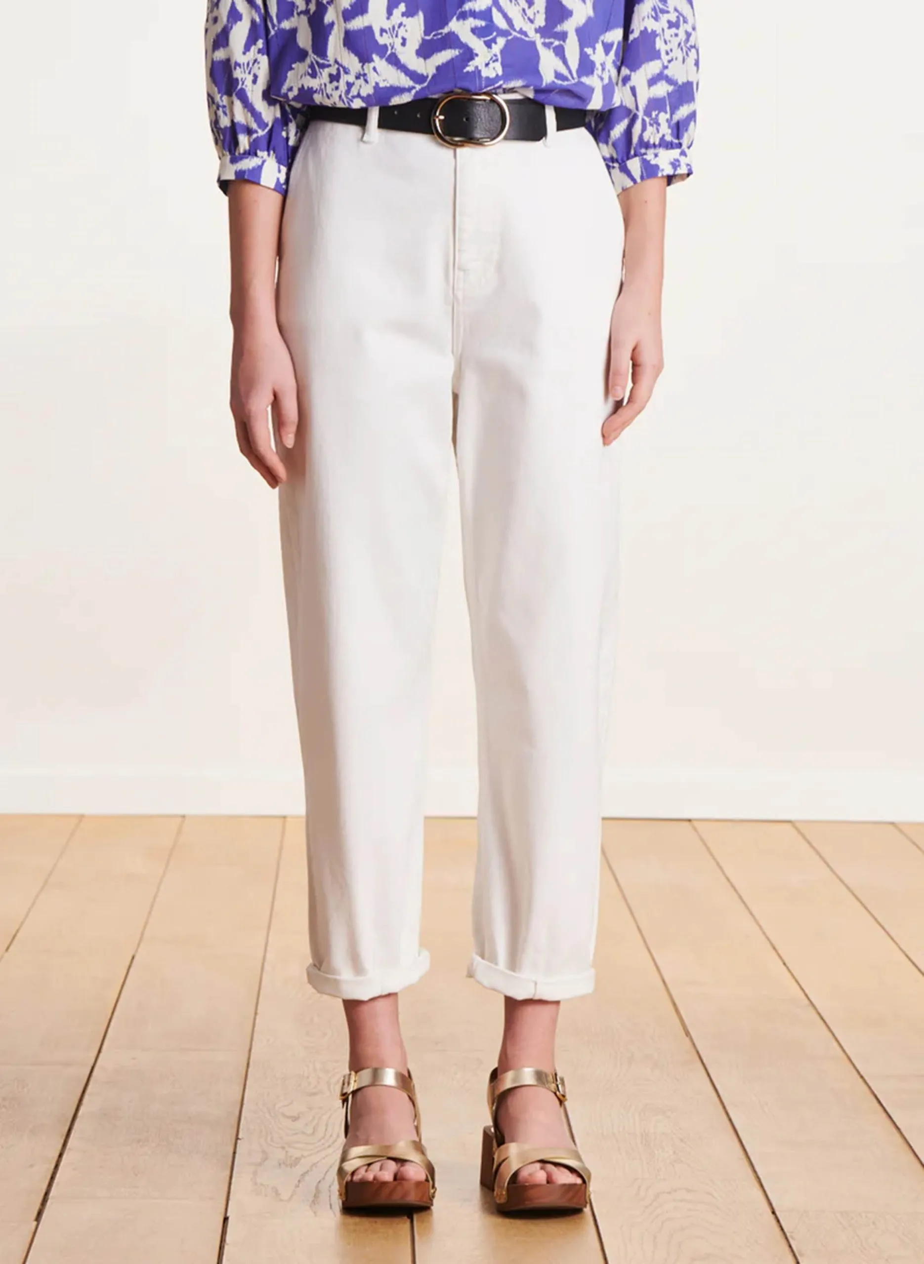 Jean mom taille haute en coton bio mélangé Blanc