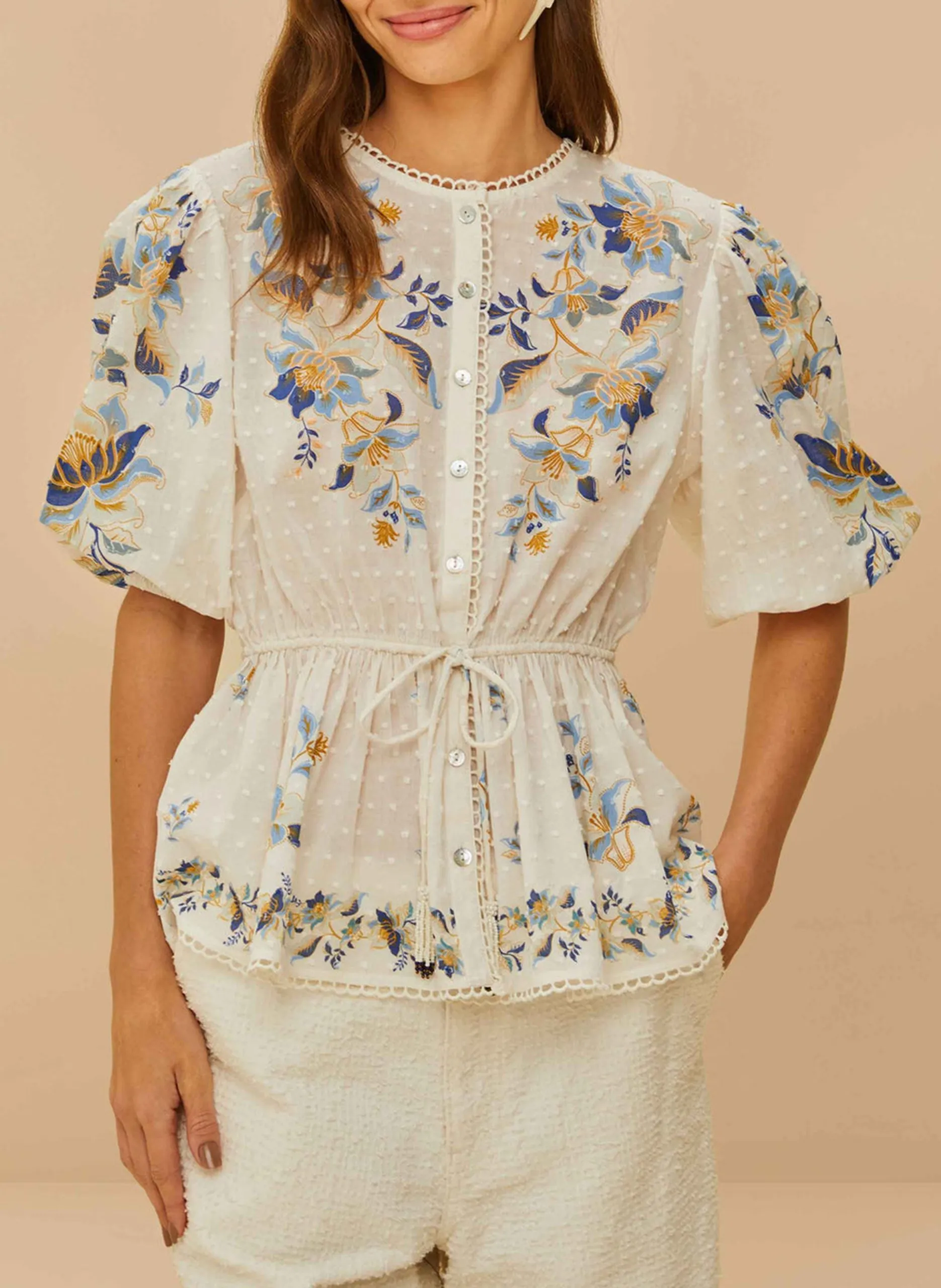 Top cintré col rond en coton Blanc