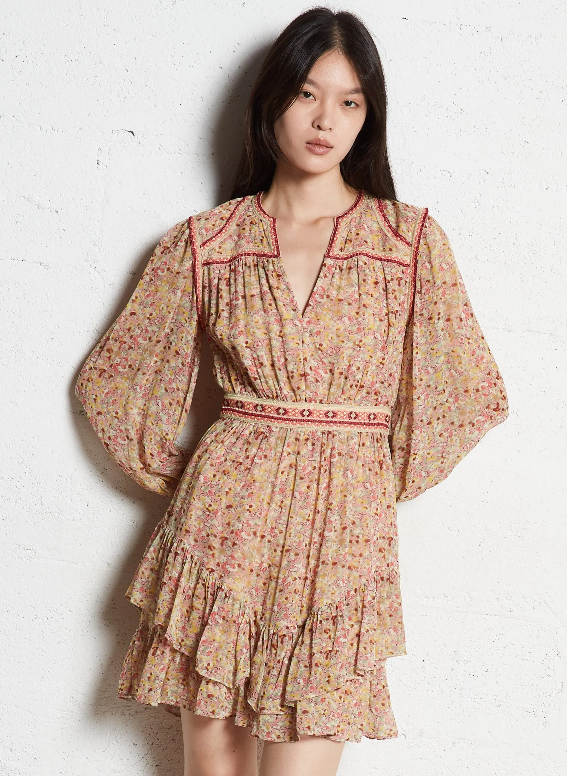 Robe courte col tunisien imprimée Rose LOLY