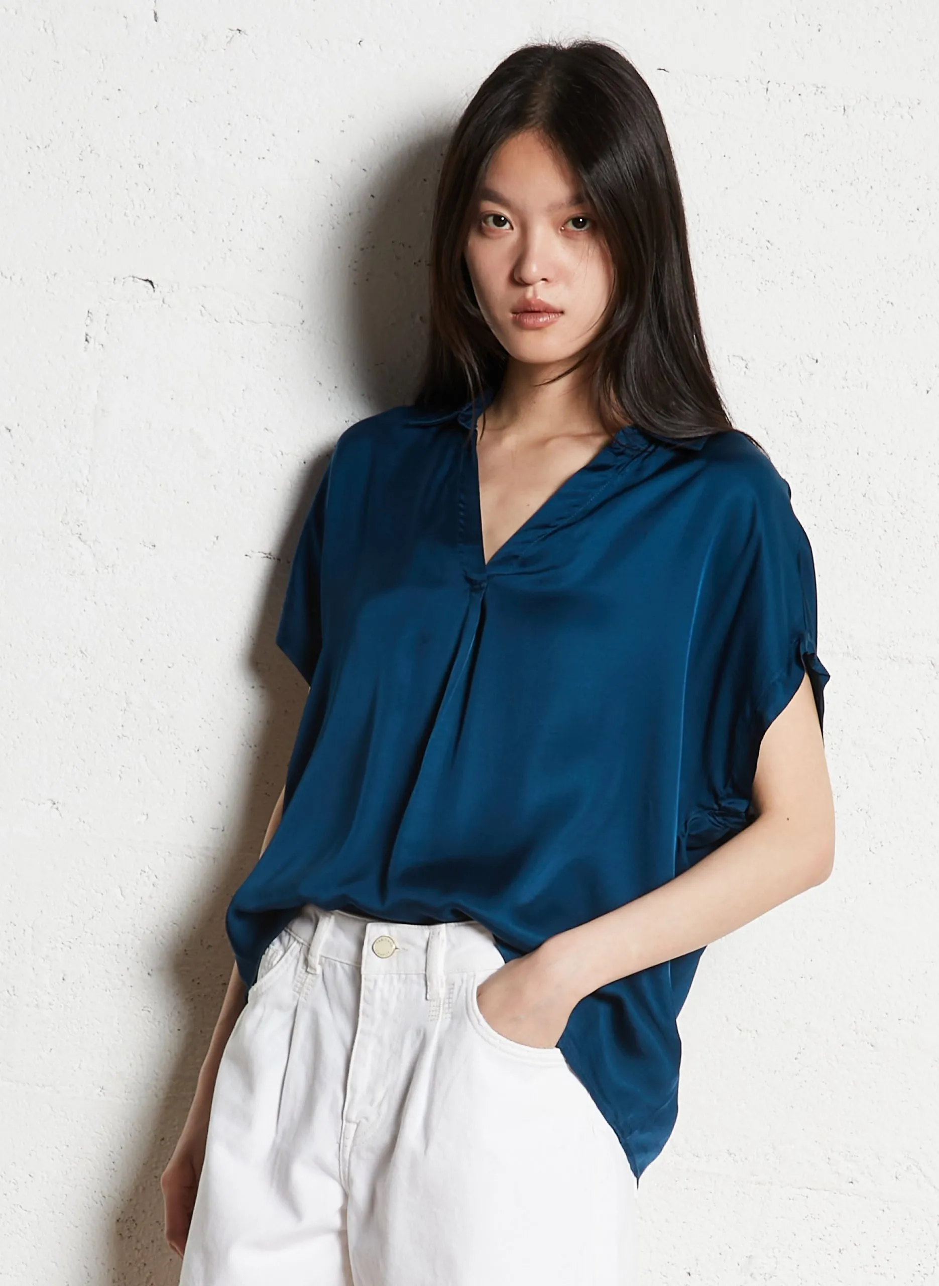 Top ample encolure V Bleu TOSKANA